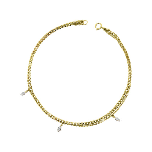 Sterling Silver Gold Plated Anklet, 24cm