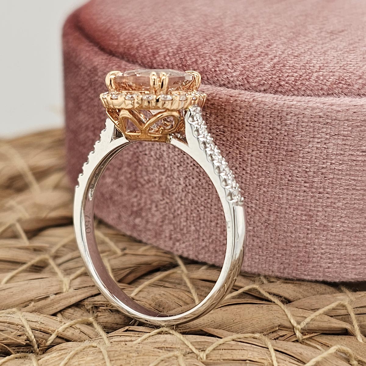 18ct Rose and White Gold Pear Morganite & Diamond Ring, 0.34ct total