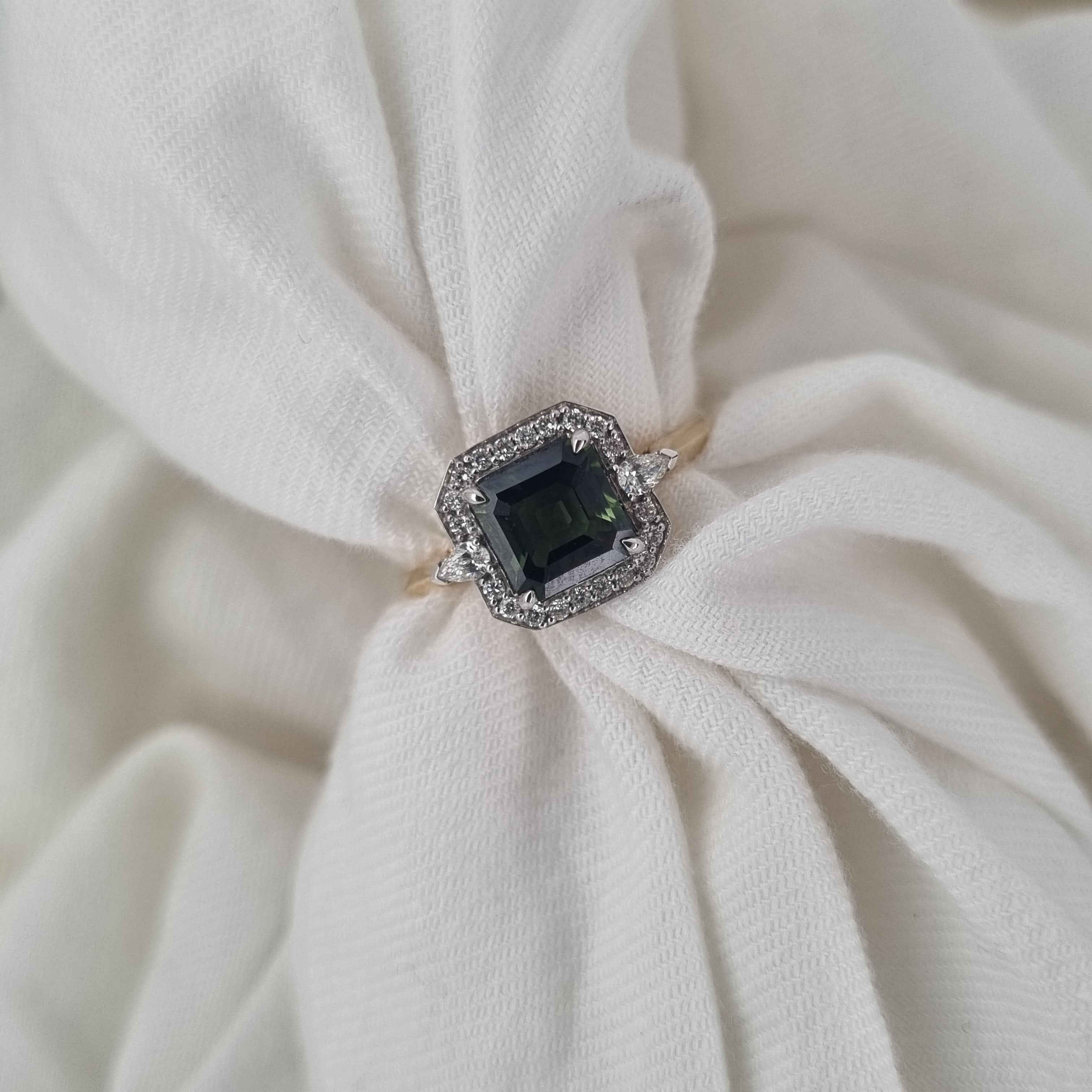 18ct Yellow and White Gold Green Tourmaline & Diamond Ring