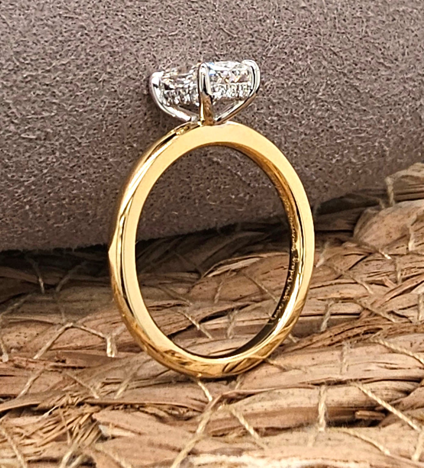 18ct Yellow and White Gold Lab-Grown Cushion cut Engagement ring, 1.34ct centre