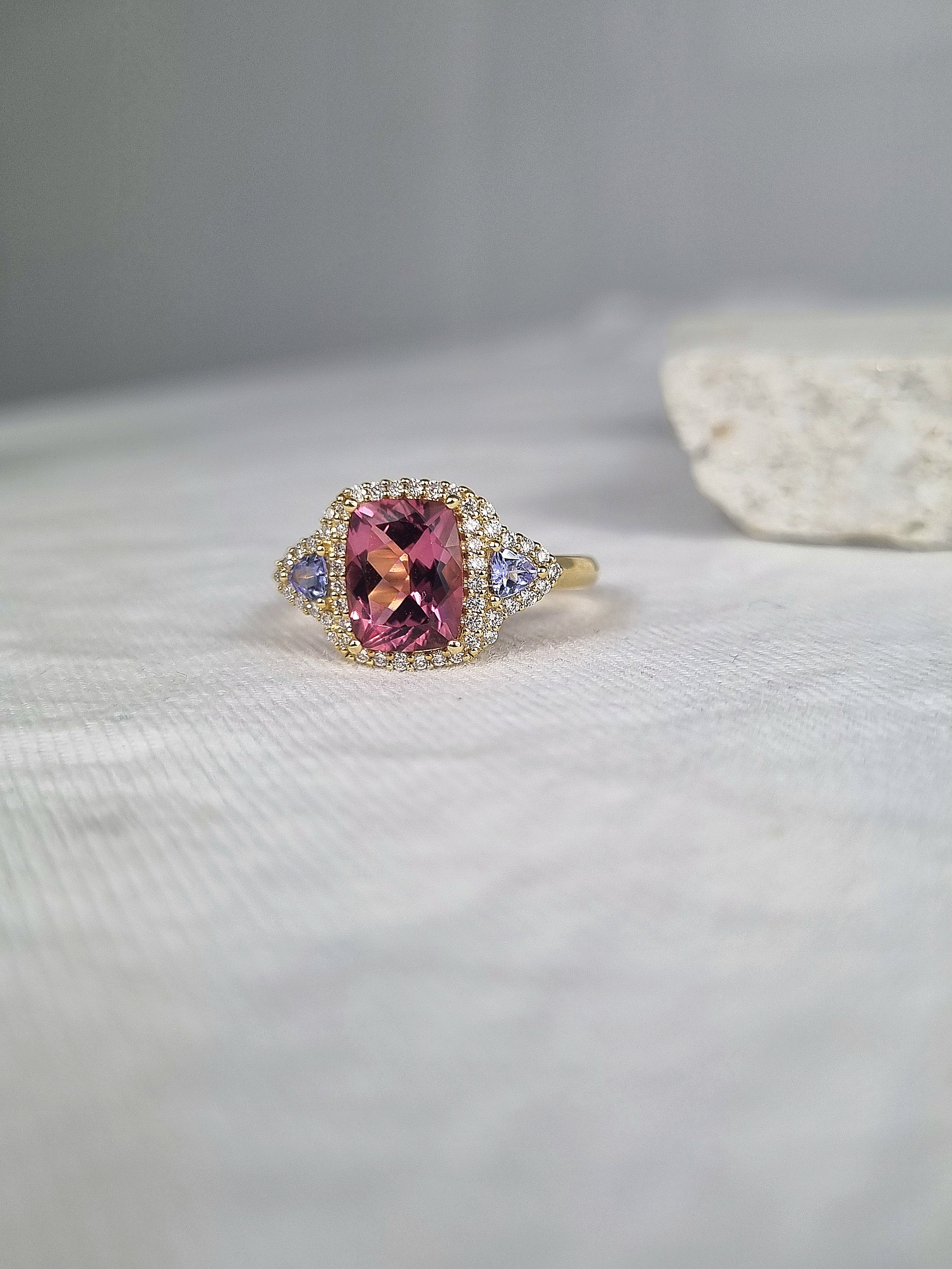 18ct Yellow Gold Pink Tourmaline & Tanzanite Ring