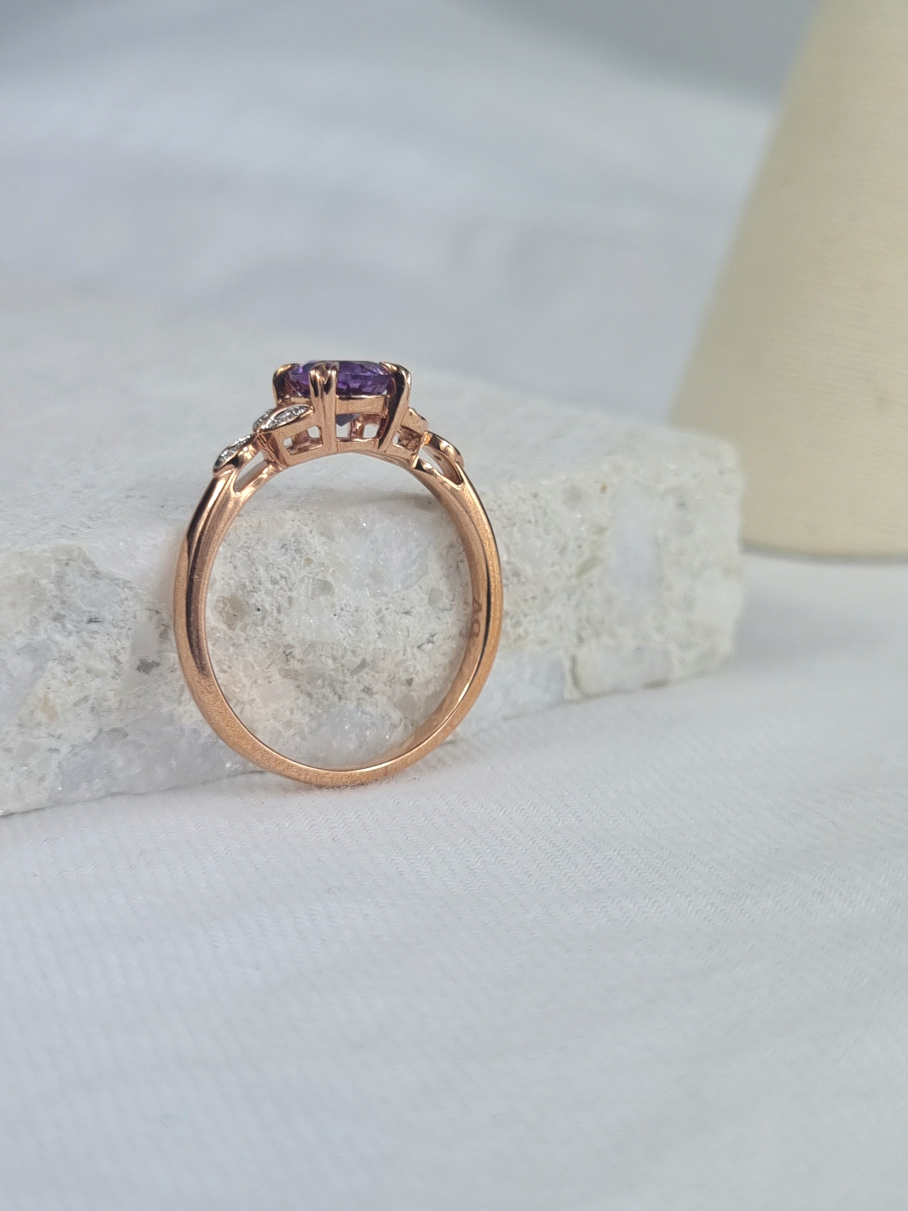9ct Rose and White Gold Amethyst and Diamond ring