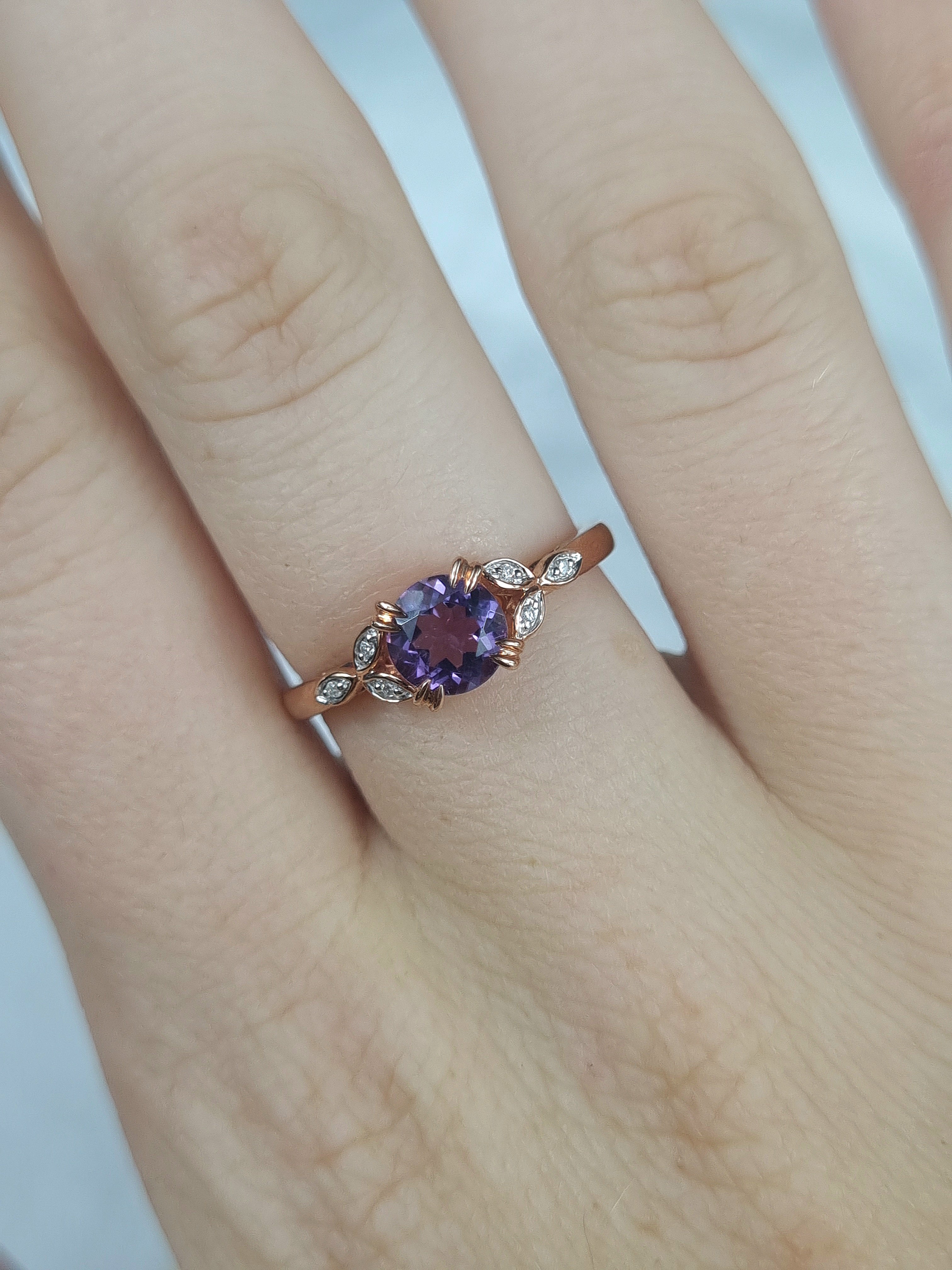 9ct Rose and White Gold Amethyst and Diamond ring