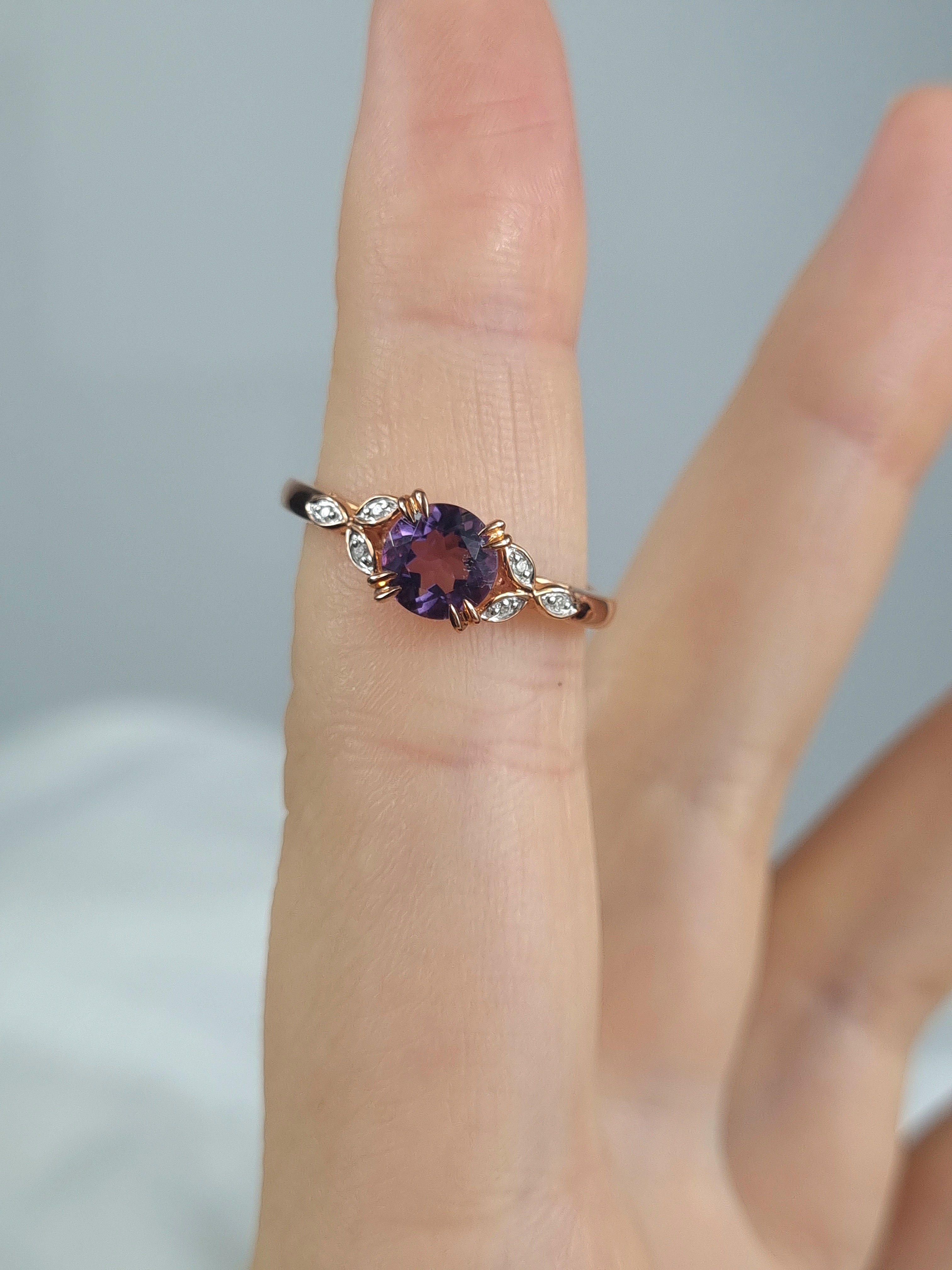 9ct Rose and White Gold Amethyst and Diamond ring