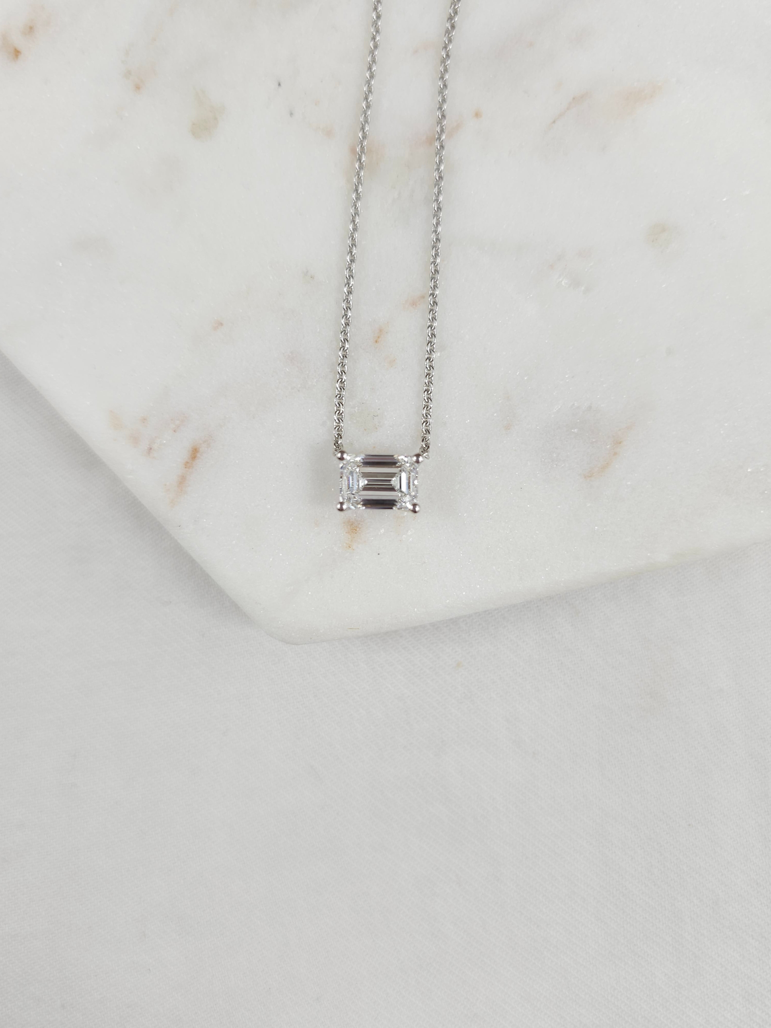 Hammerton's 145 9ct White Gold 1.45ct Emerald-Shape Lab-Grown Diamond Anchored Pendant