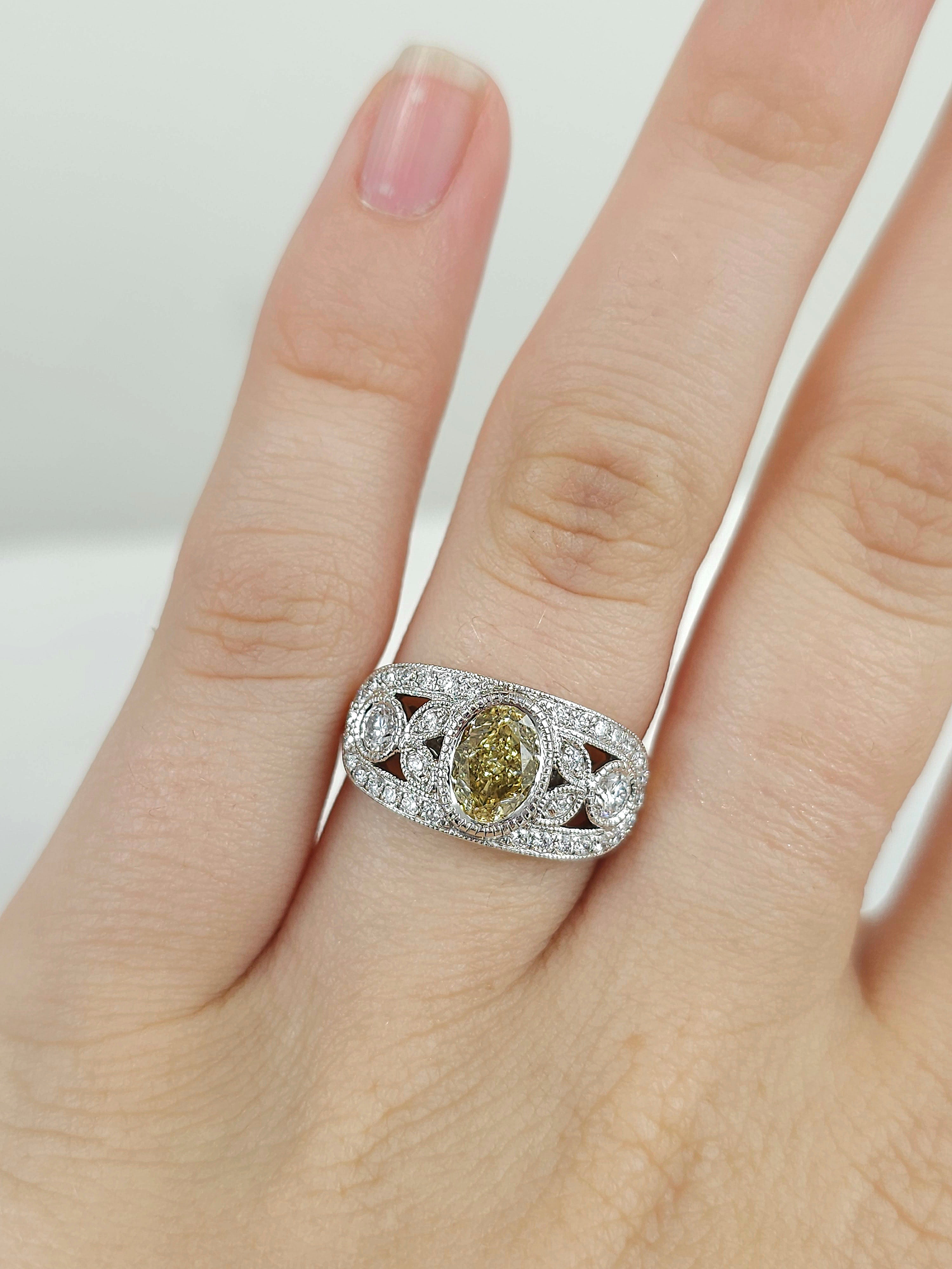 18ct Gold Natural Yellow Oval Diamond Ring, 1.15 carat centre.