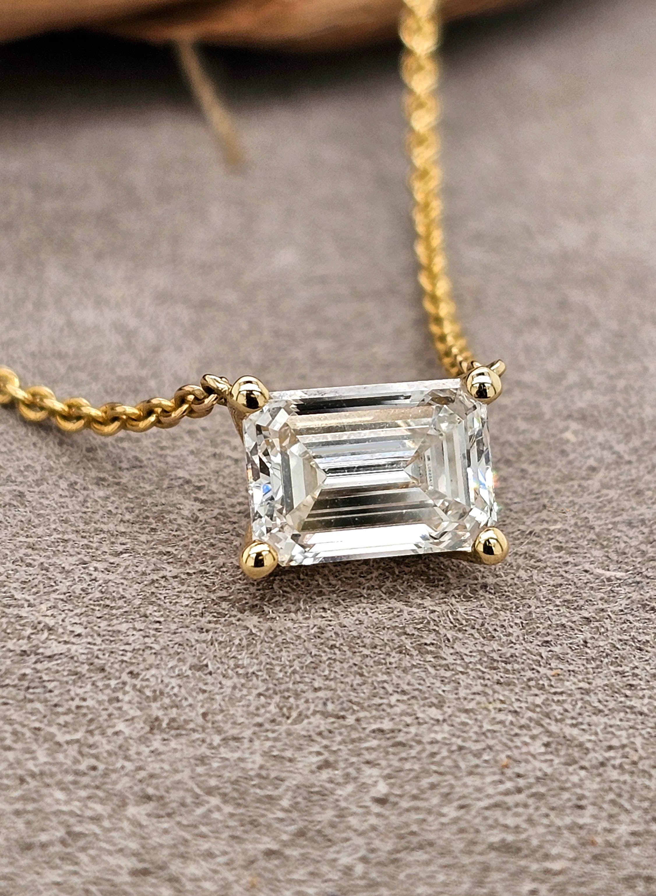 Hammerton's 145 9ct Yellow Gold 1.45ct Emerald-Shape Lab-Grown Diamond Anchored Pendant