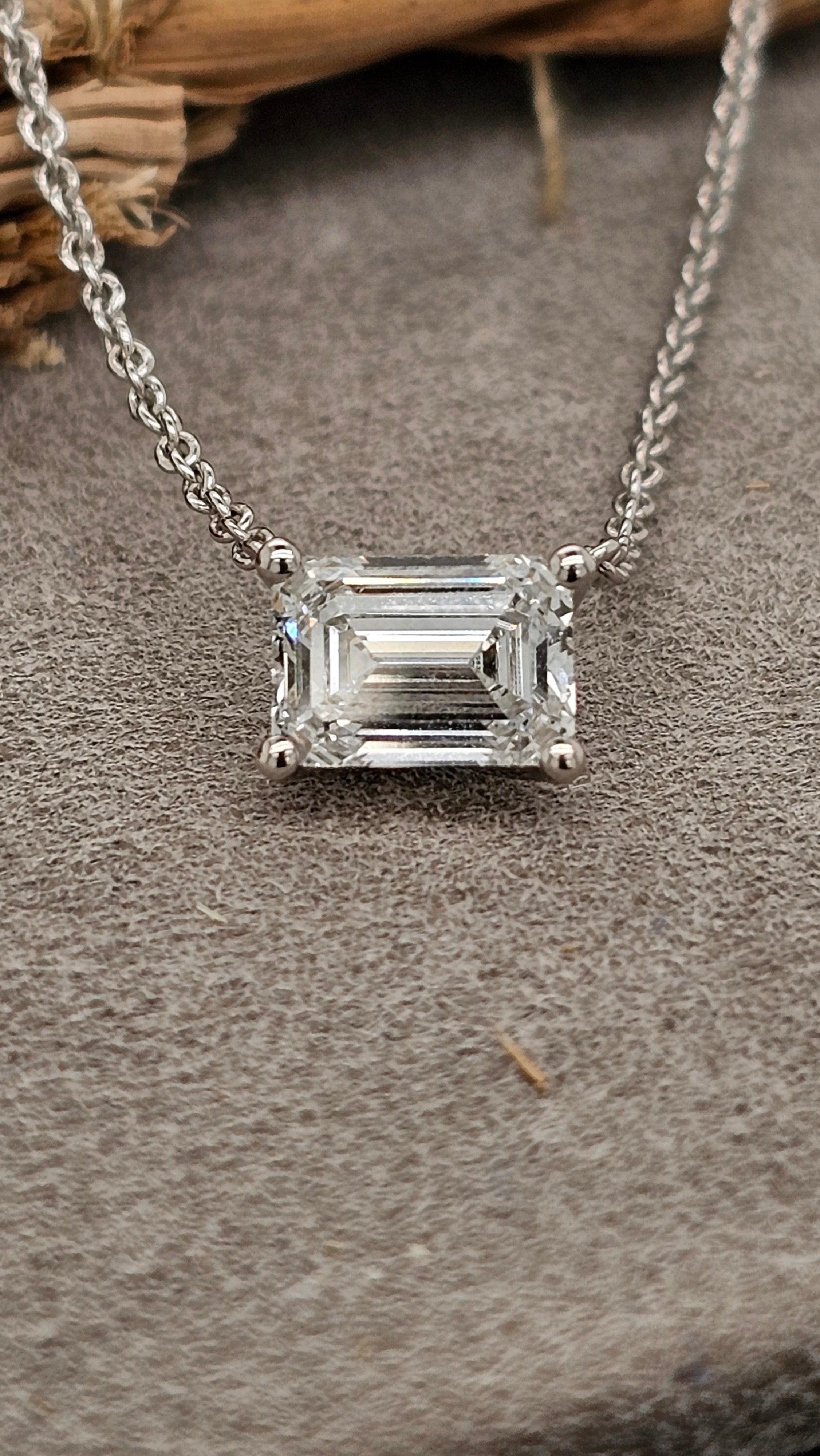 Hammerton's 145 9ct White Gold 1.45ct Emerald-Shape Lab-Grown Diamond Anchored Pendant