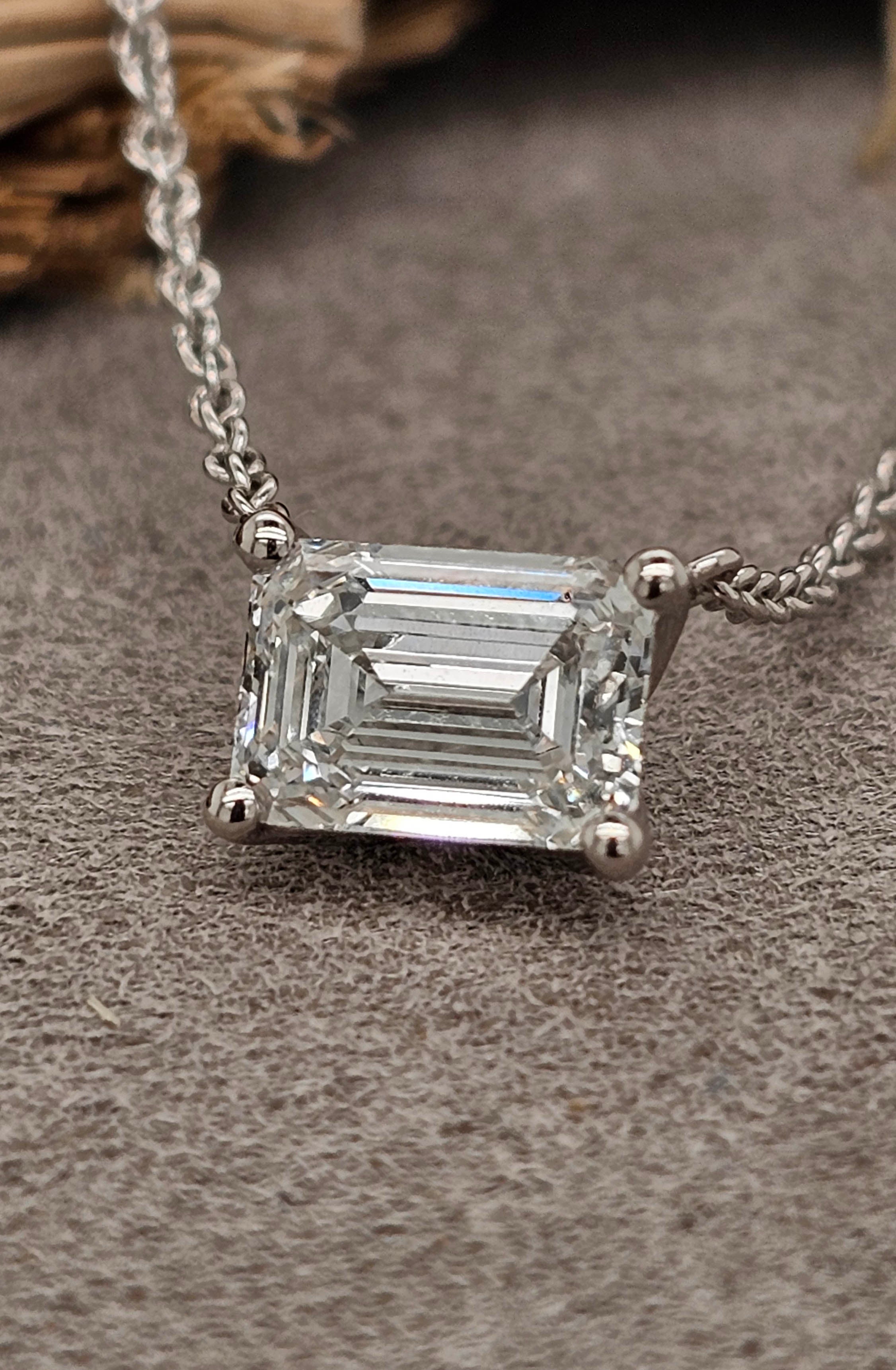 Hammerton's 145 9ct White Gold 1.45ct Emerald-Shape Lab-Grown Diamond Anchored Pendant