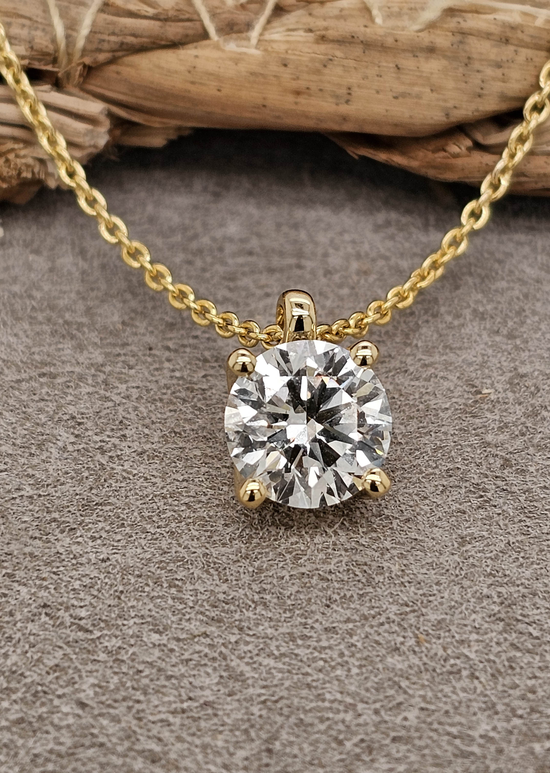 Hammerton's 145 9ct Yellow Gold 1.45ct Round Brilliant Cut Lab-Grown Diamond Slider Pendant