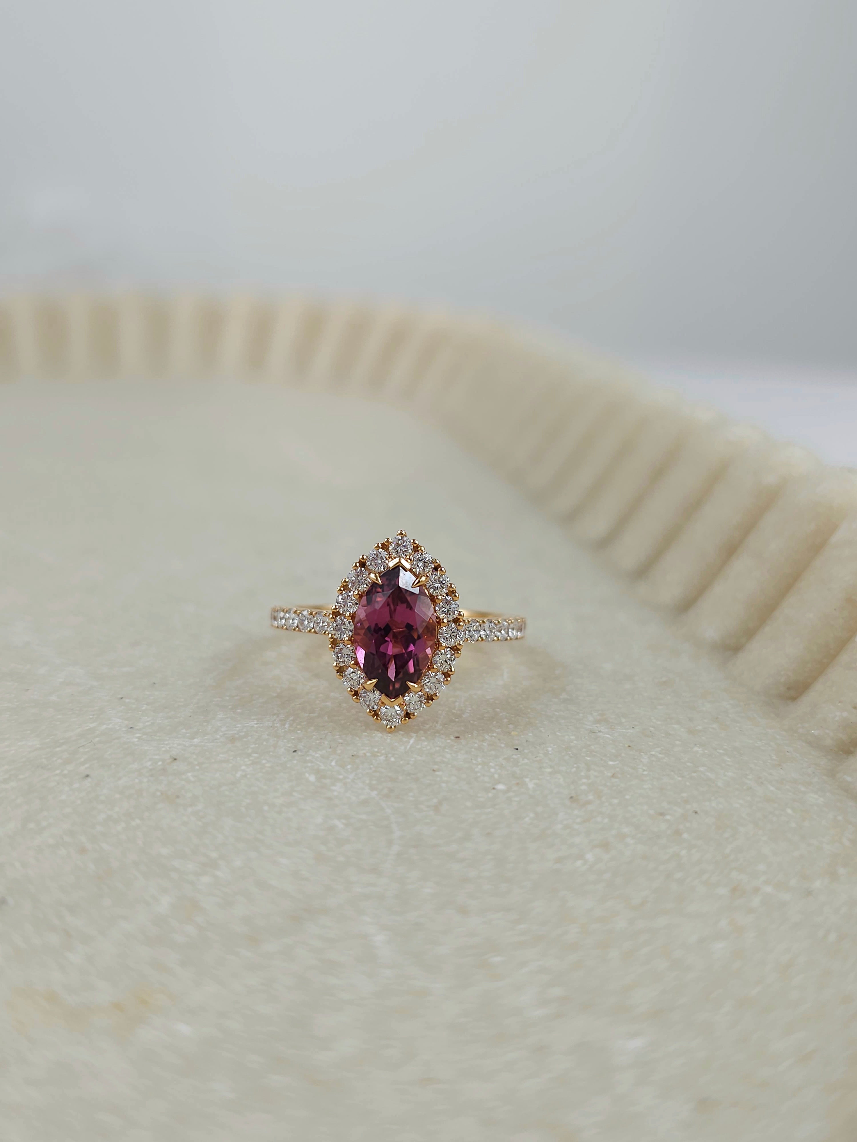 18ct Rose Gold Pink Tourmaline & Diamond Ring, 1.33ct centre