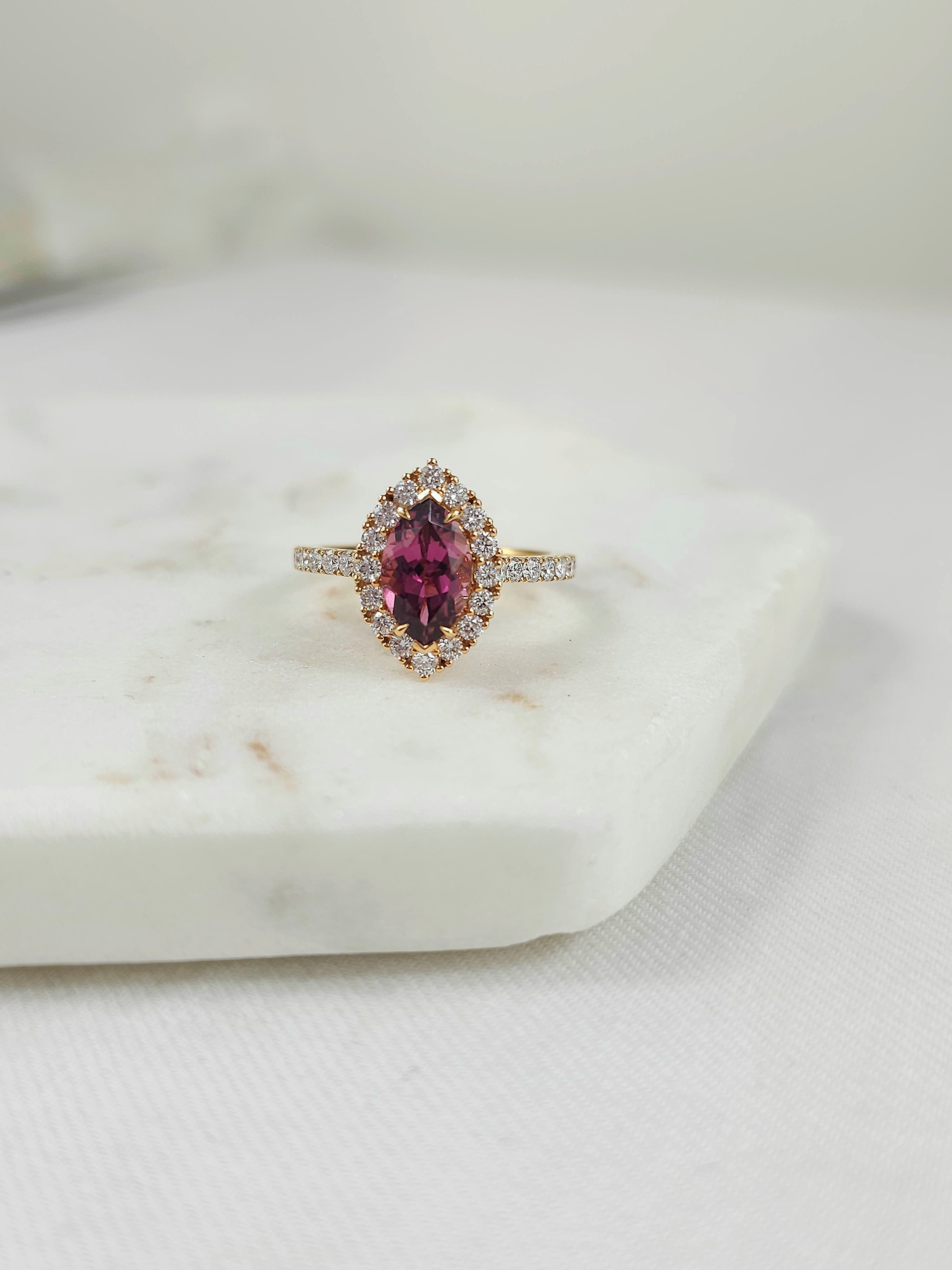 18ct Rose Gold Pink Tourmaline & Diamond Ring, 1.33ct centre