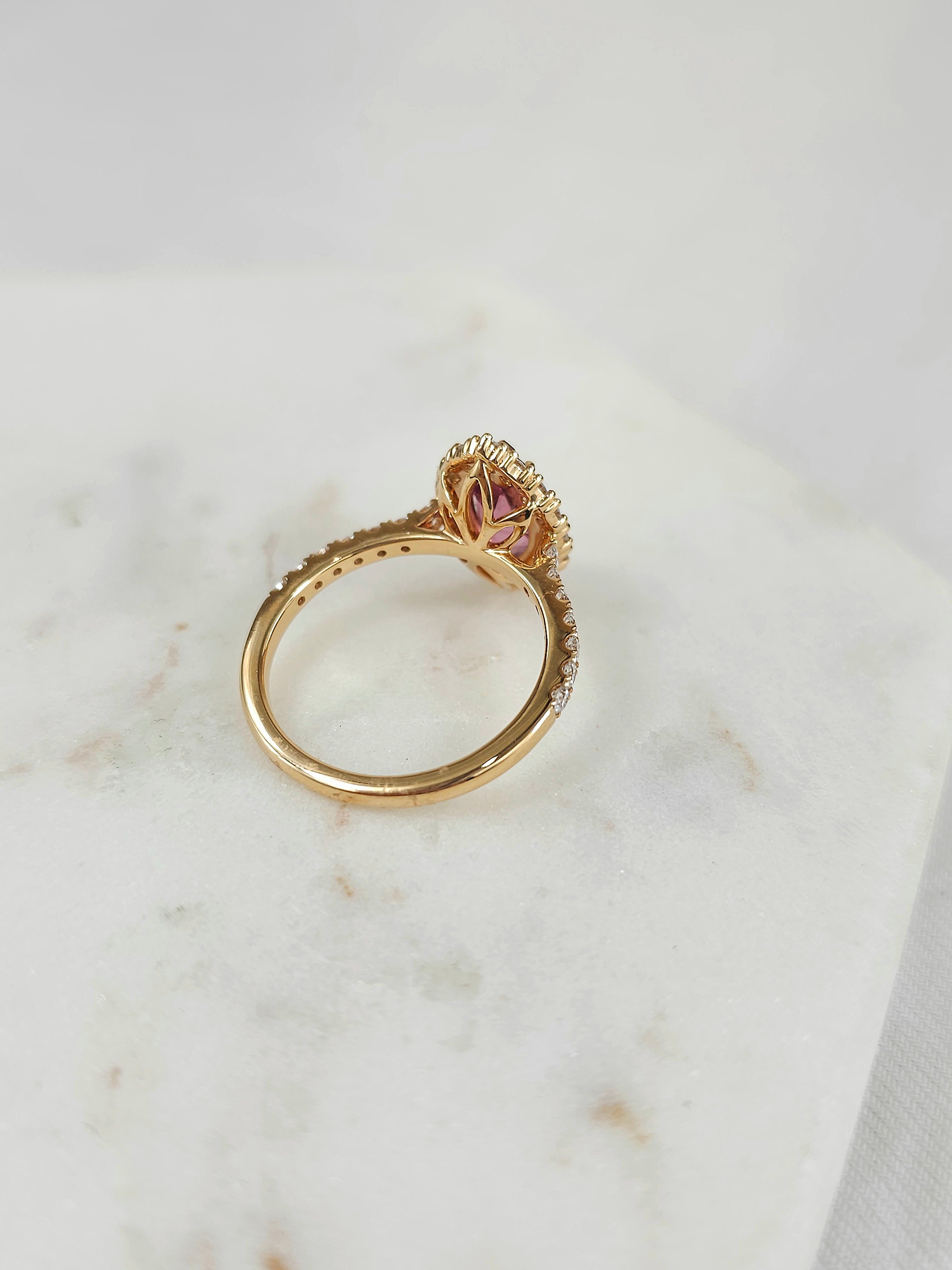 18ct Rose Gold Pink Tourmaline & Diamond Ring, 1.33ct centre