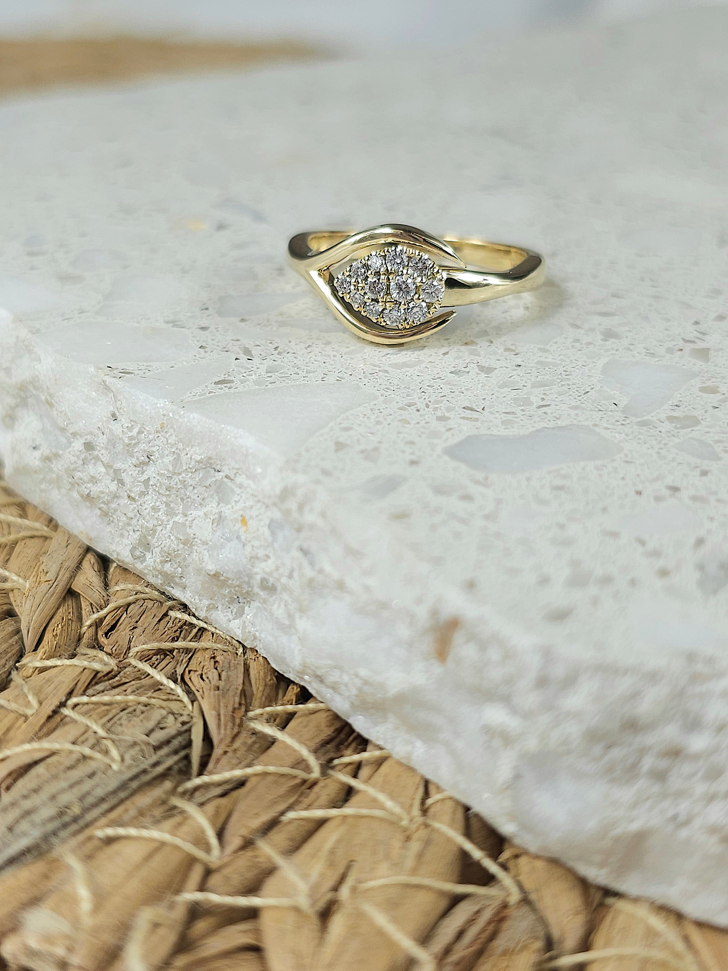 Ellendale 9 carat Yellow Gold Argyle White diamond ring, 0.18 carat total.