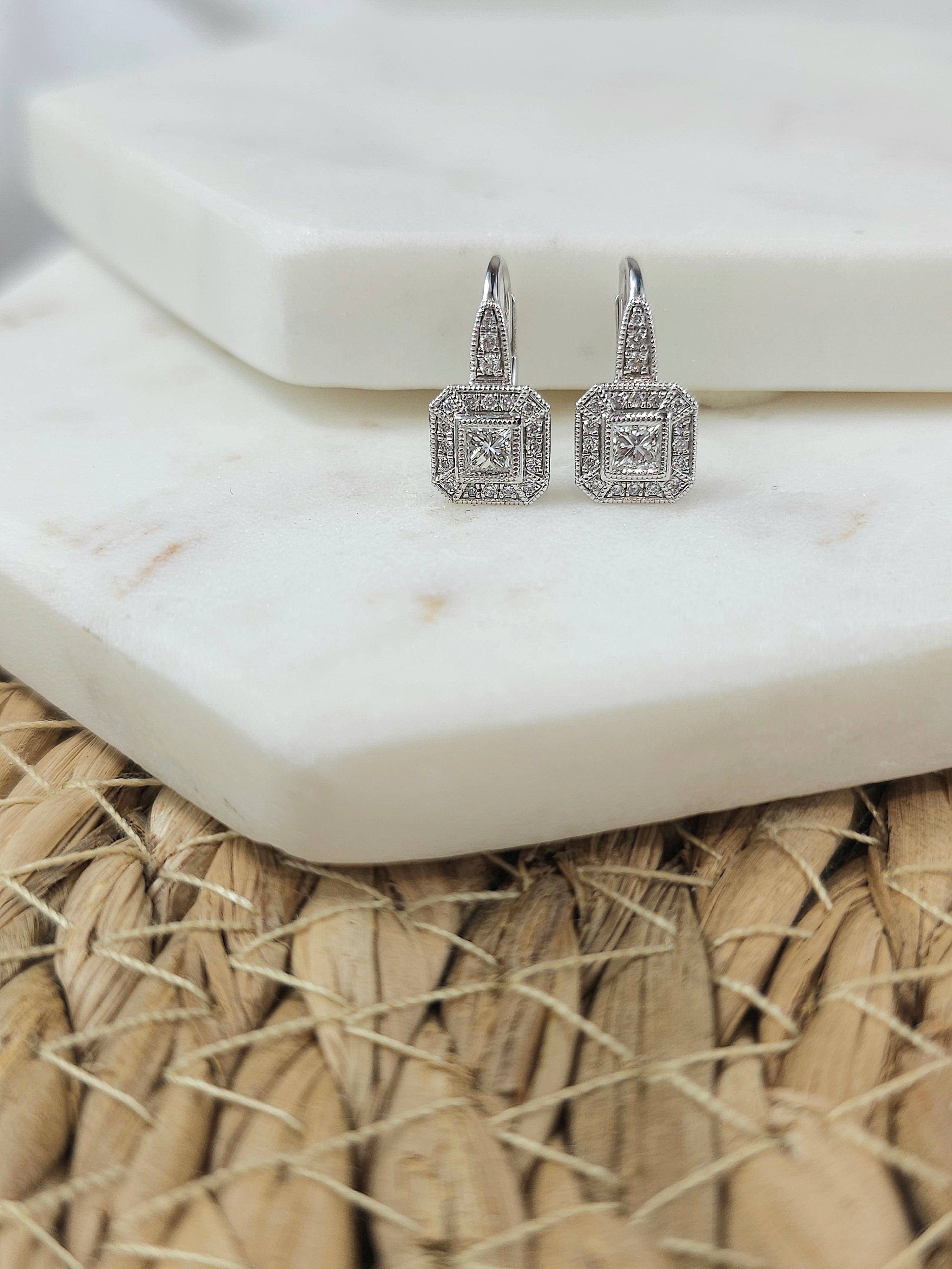 18ct White Gold 0.54 carat Diamond Art Deco Earrings