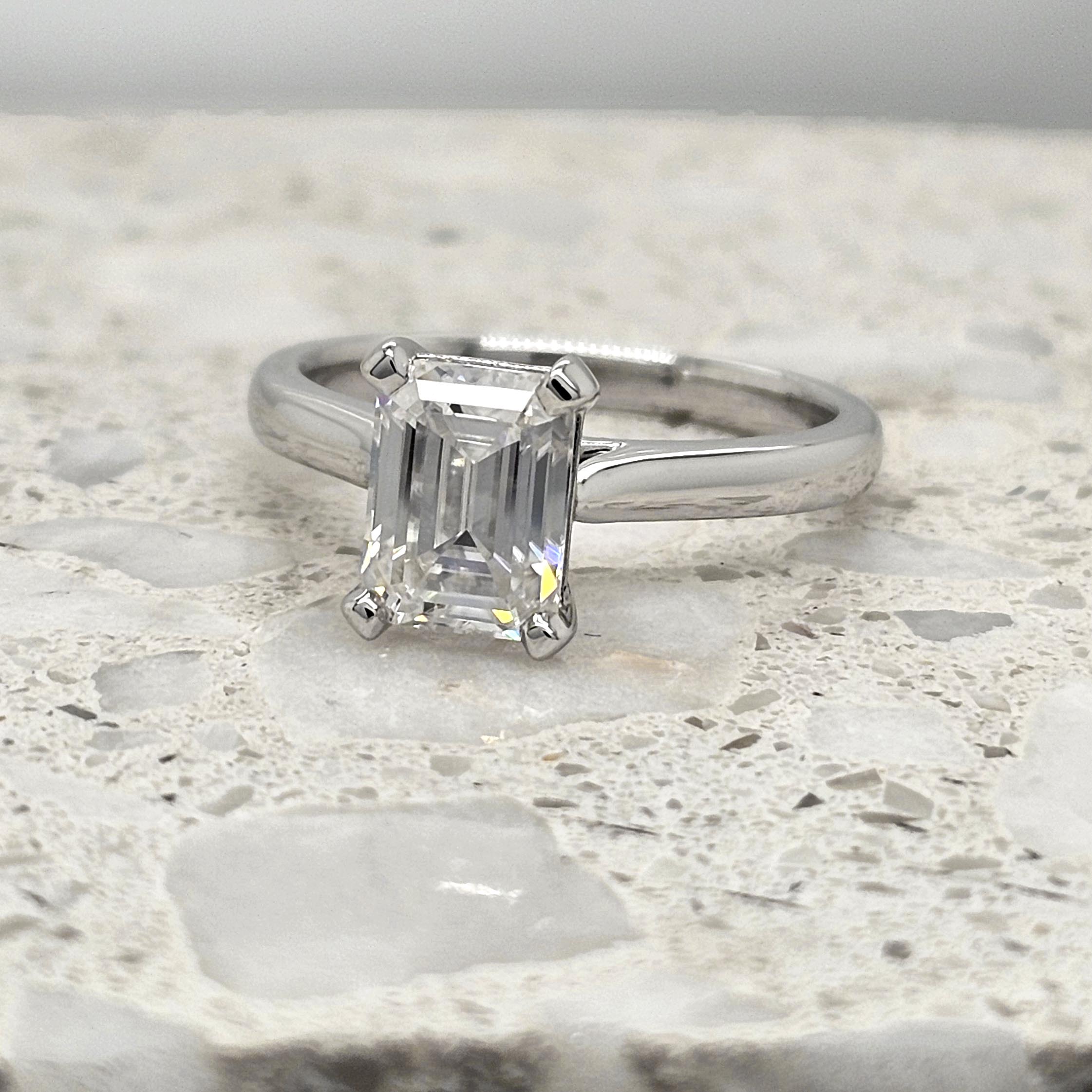 9ct White Gold Emerald Cut Moissanite Solitaire