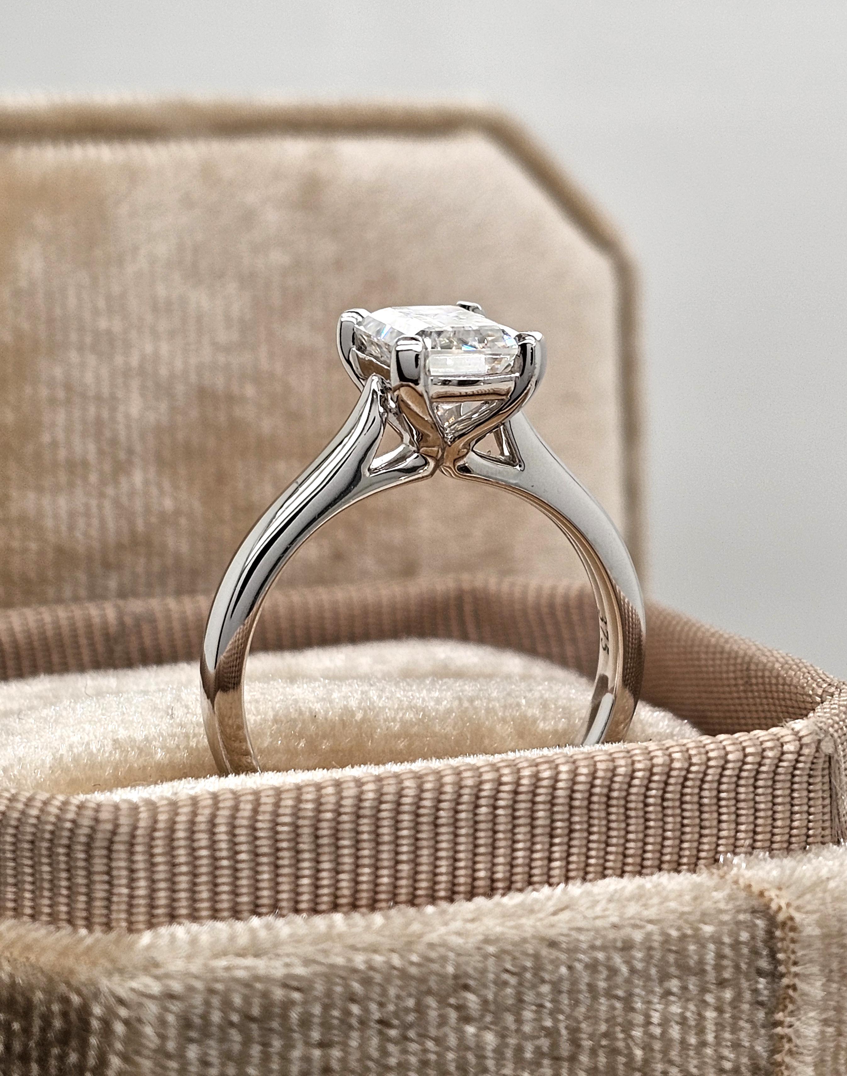 9ct White Gold Emerald Cut Moissanite Solitaire