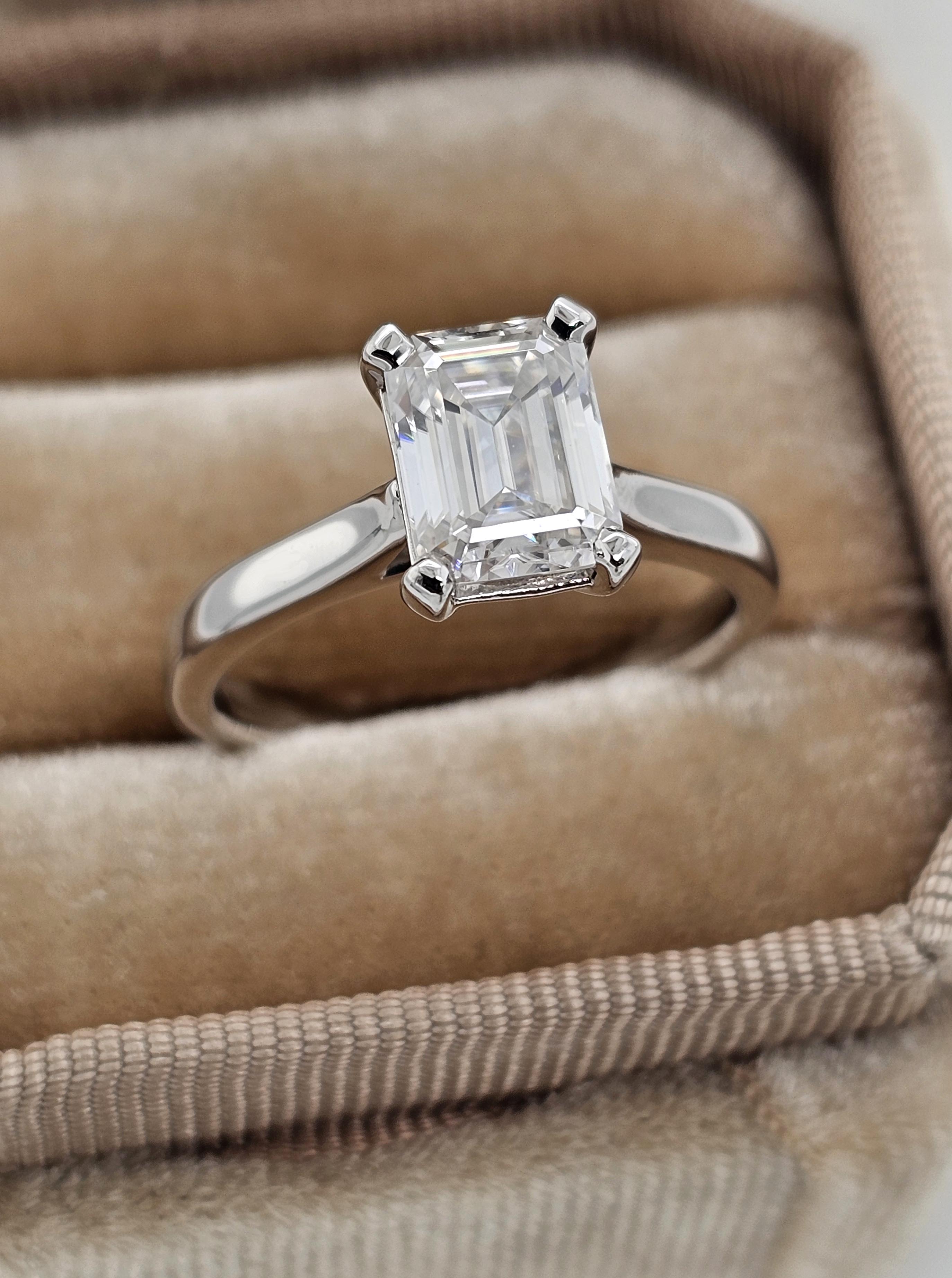 9ct White Gold Emerald Cut Moissanite Solitaire