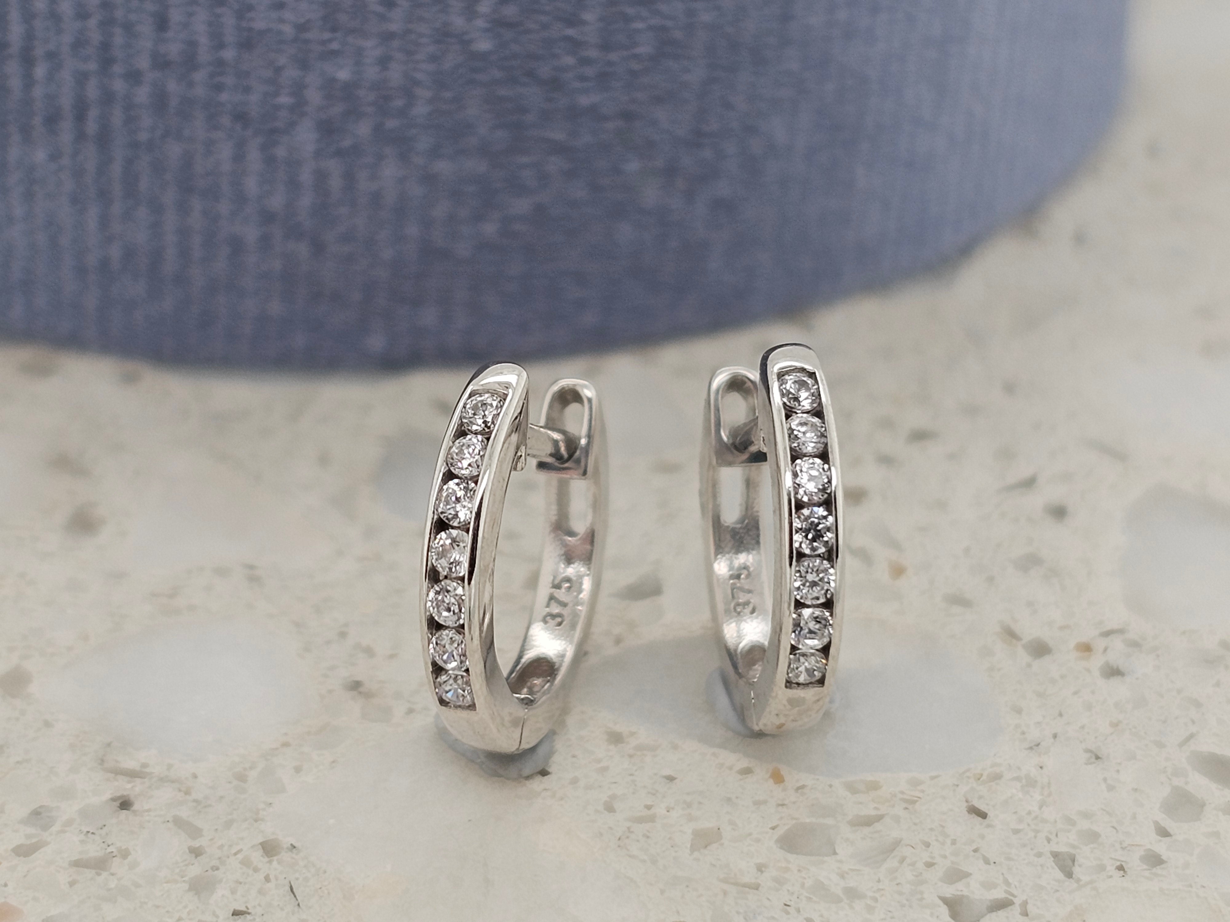 9ct white gold channel huggies