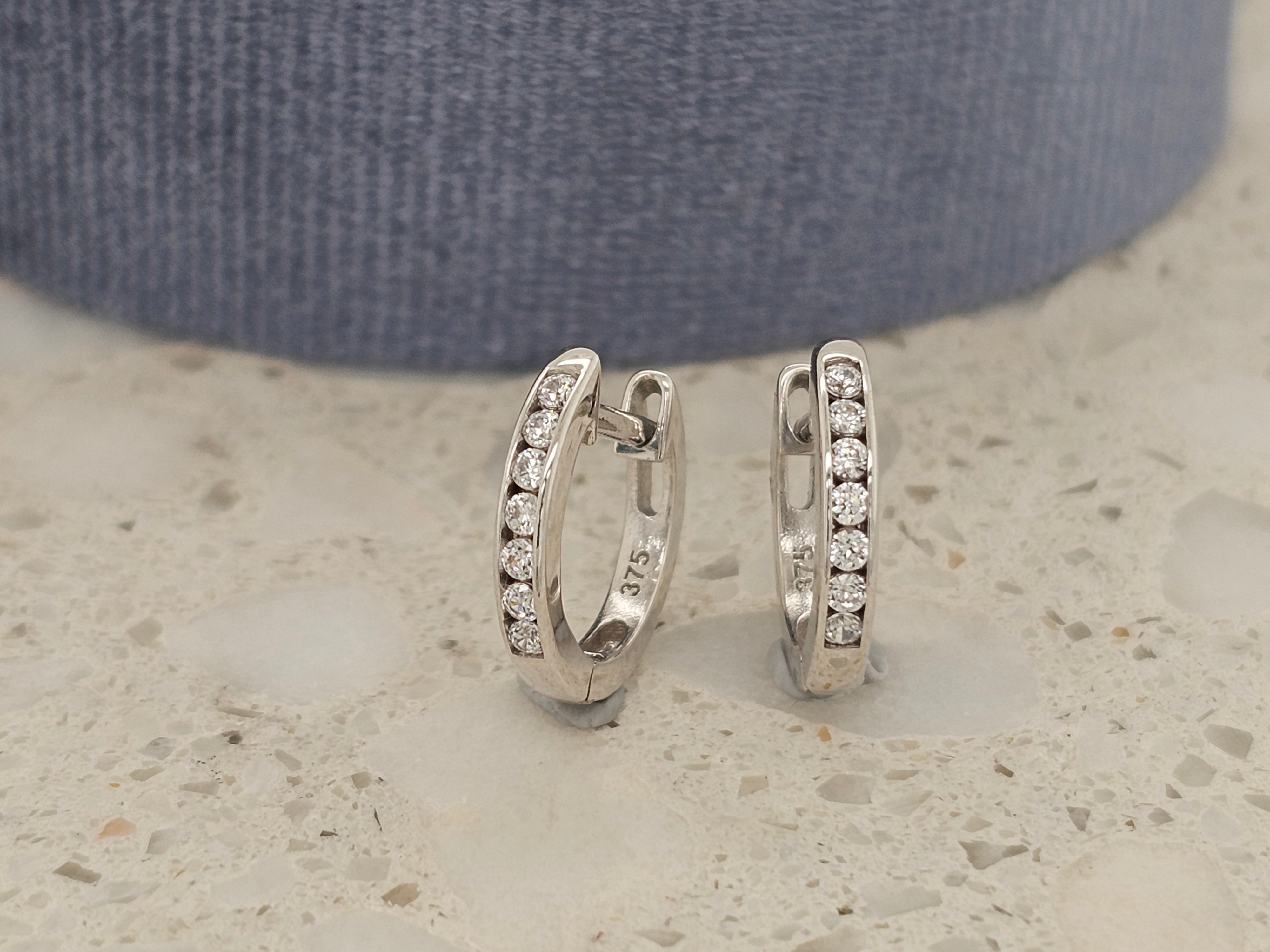 9ct white gold channel huggies