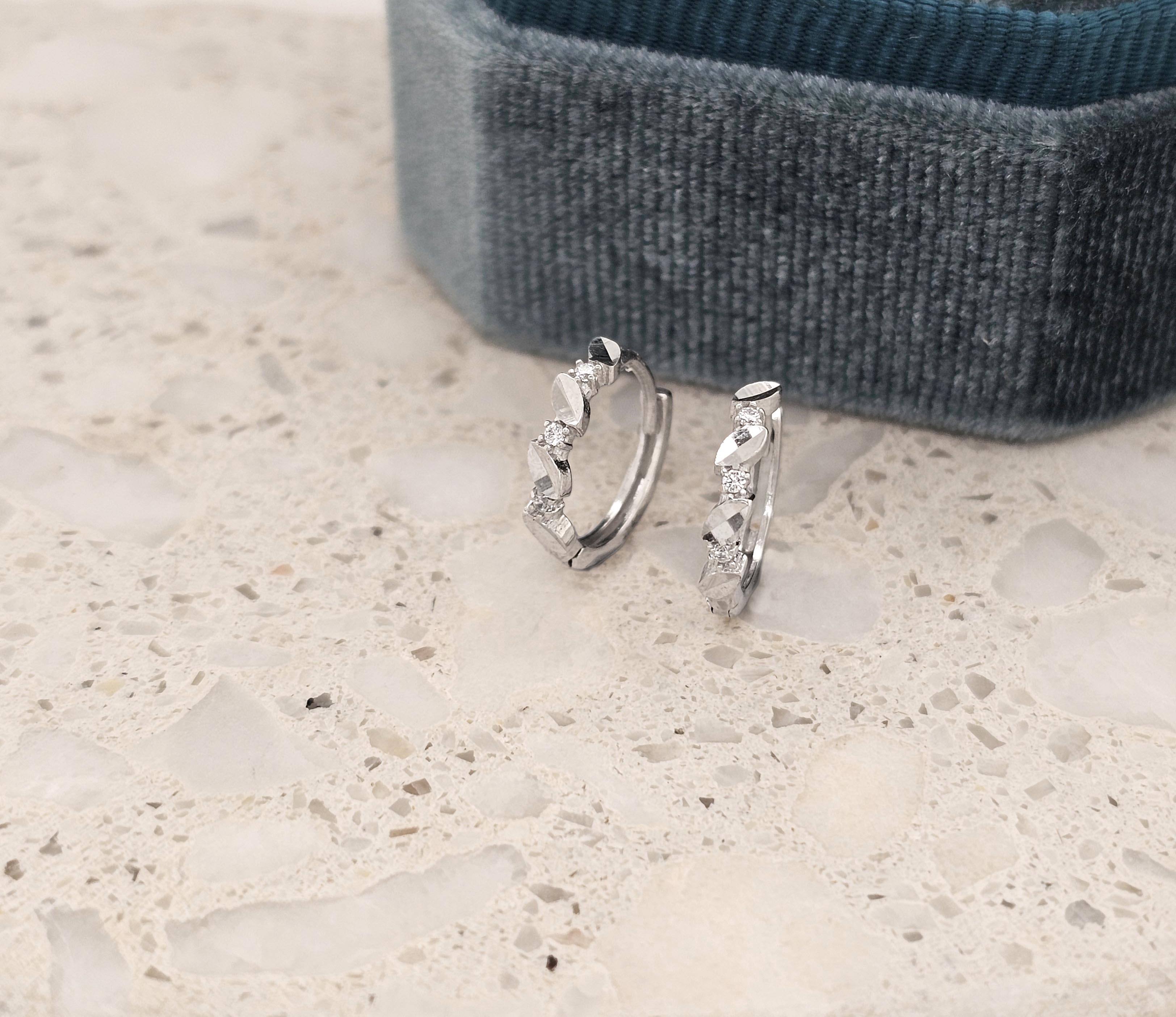 9ct White Gold CZ and leaf shape huggies