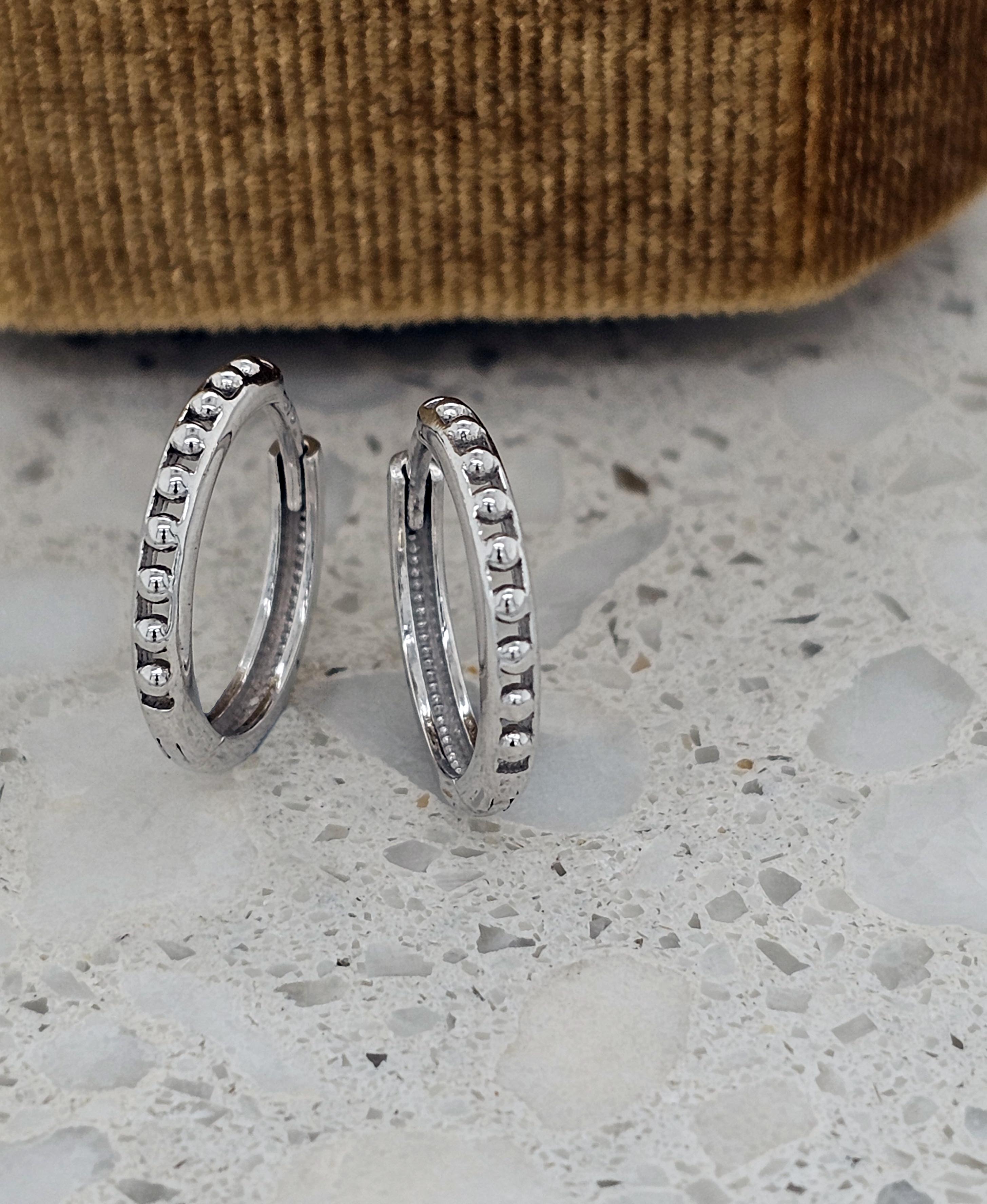 9ct White Gold Beaded huggies