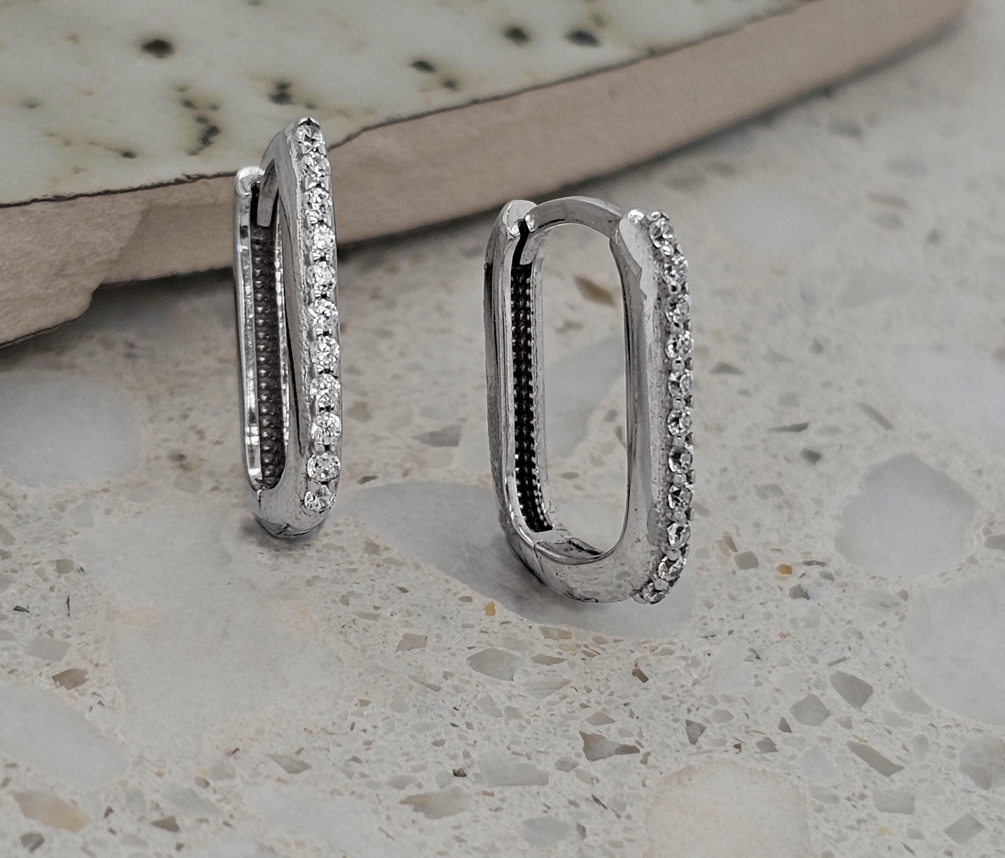 9ct White Gold Square huggies with CZs