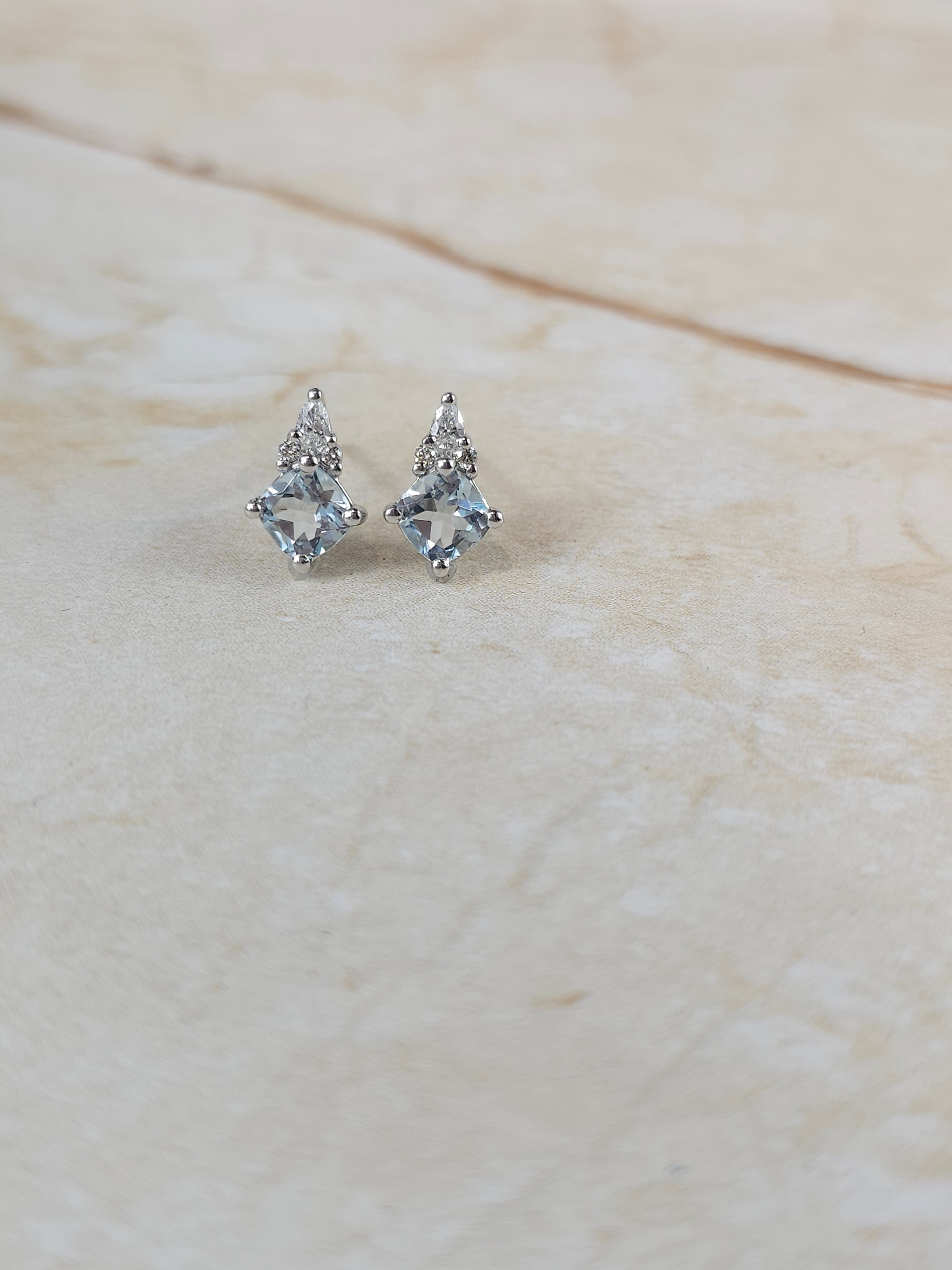 9ct White Gold Aquamarine and Diamond stud earrings