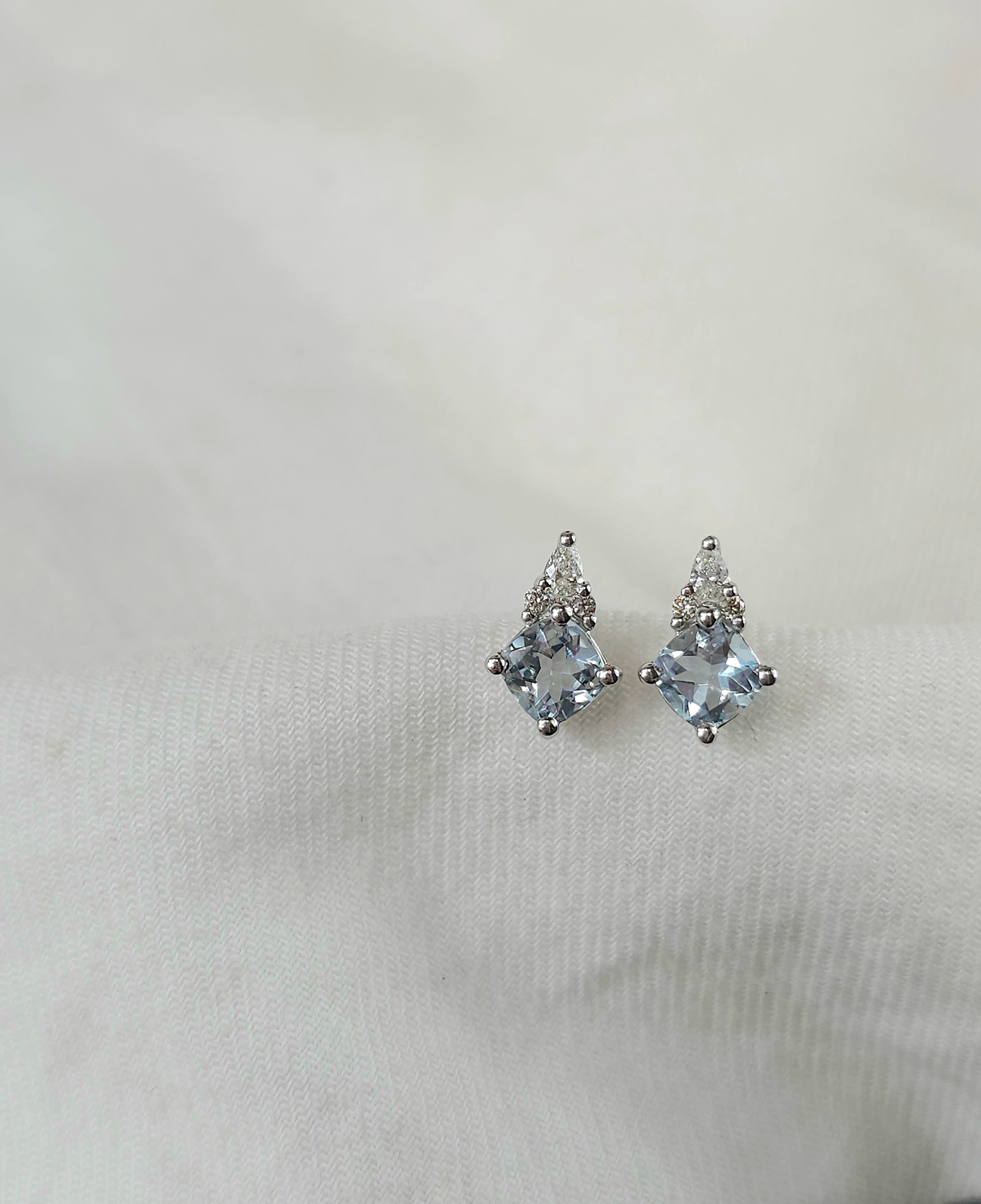 9ct White Gold Aquamarine and Diamond stud earrings