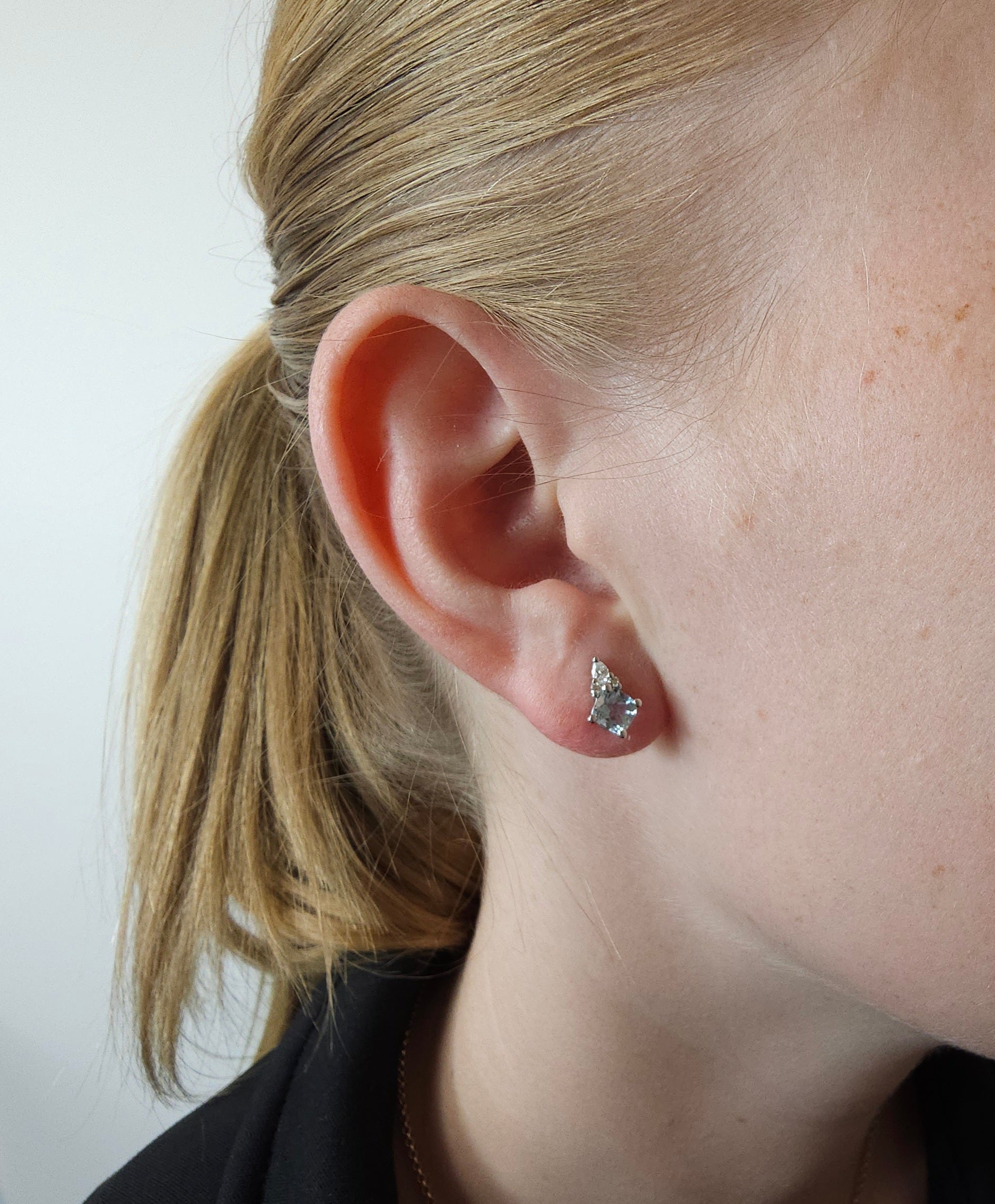 9ct White Gold Aquamarine and Diamond stud earrings