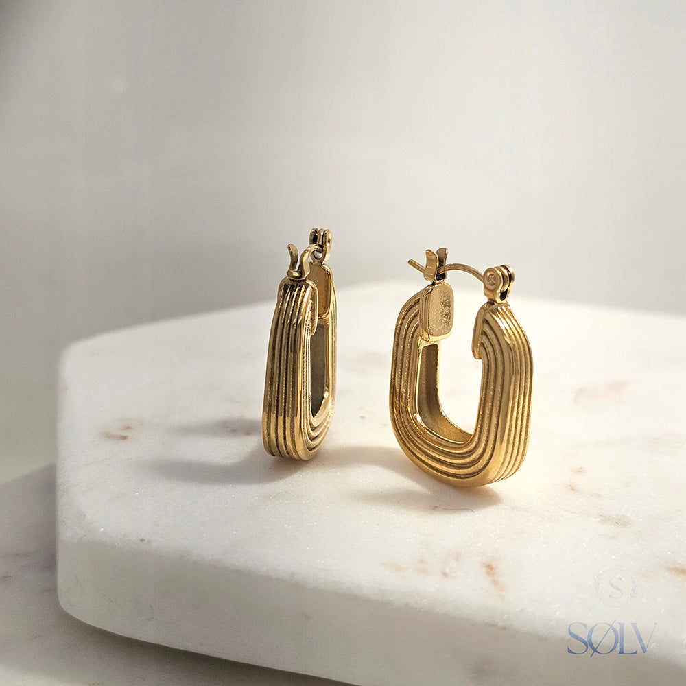 Solv Stainless Steel Gold Plated Curved Ridge Hoops