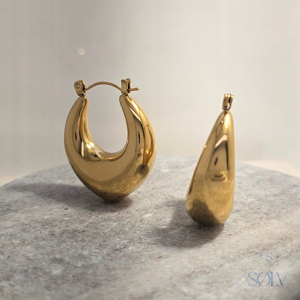 Solv Stainless Steel Gold Plated Tapered Hoop Earrings