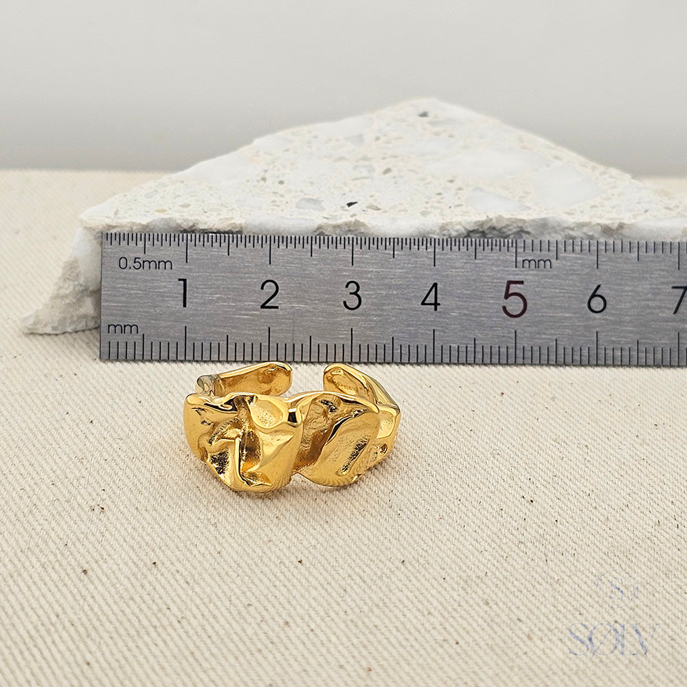 Solv Stainless Steel Gold Plated Abstract Ring, Size 7