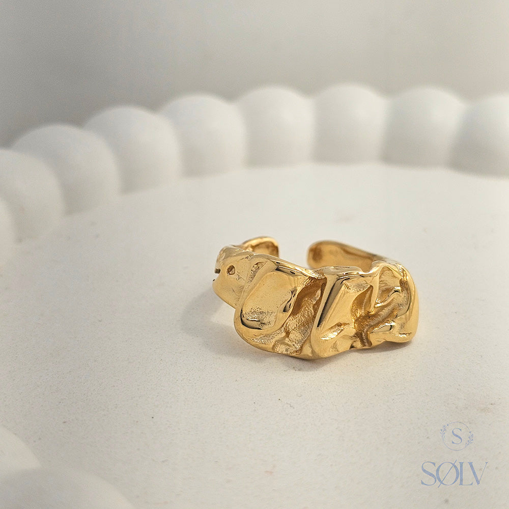 Solv Stainless Steel Gold Plated Abstract Ring, Size 7