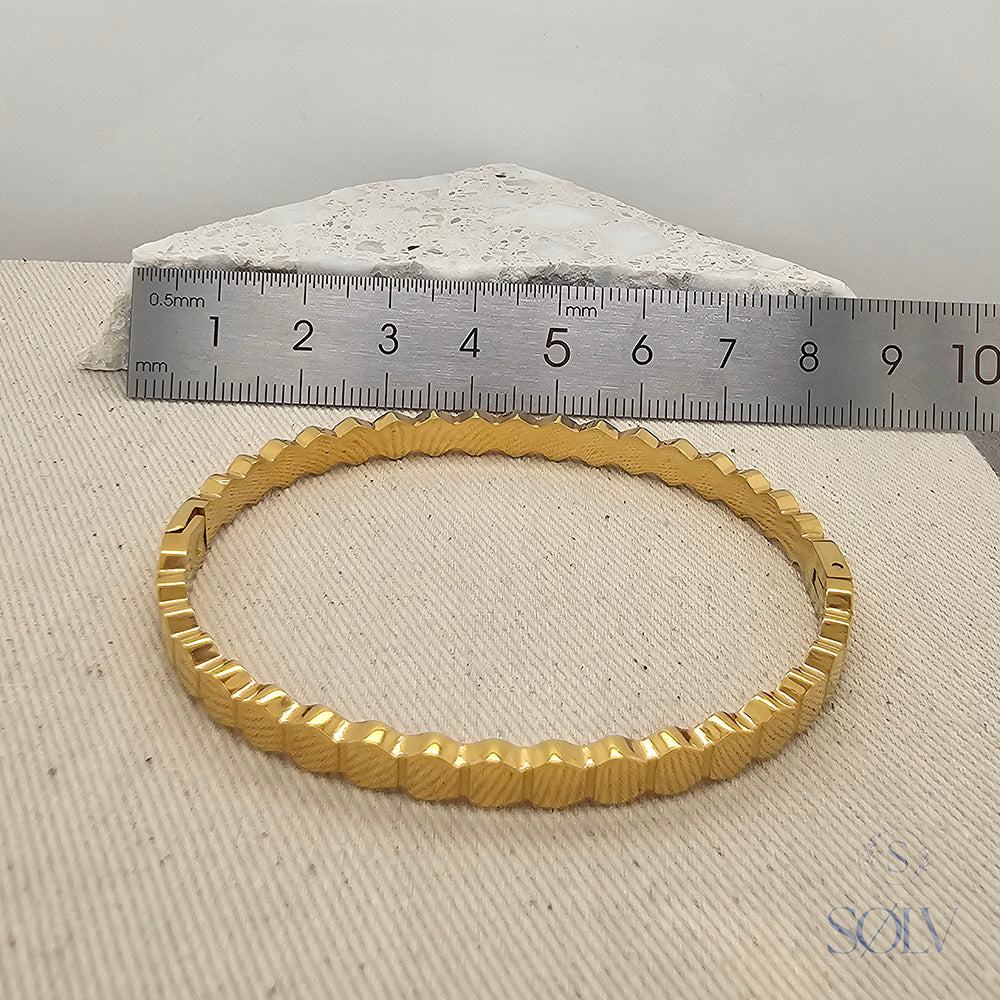 Solv Stainless Steel Gold Plated Hexagonal Hinge Bangle, 59mm