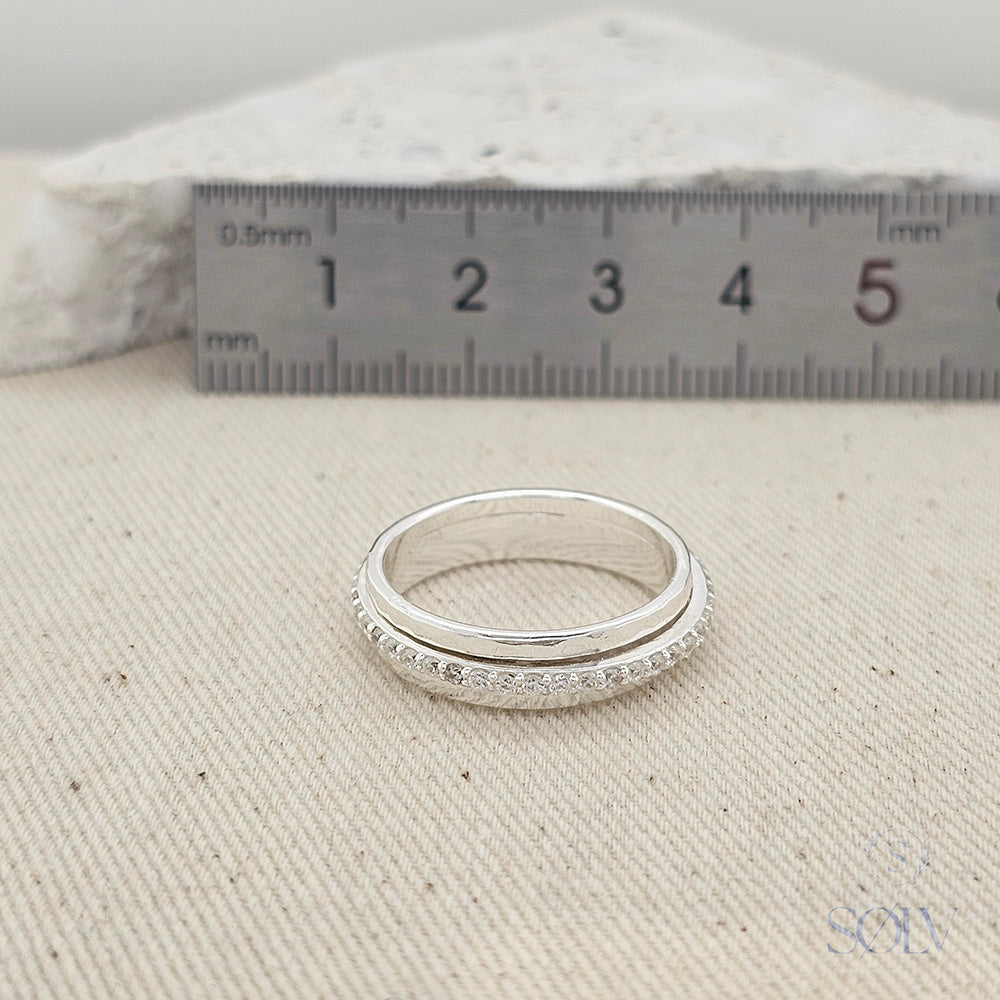 Solv Sterling Silver Hammered Spinner Ring, Size 7