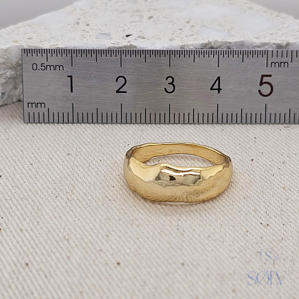 Solv Sterling Silver Gold Plated Textured Concave Ring, Size 7
