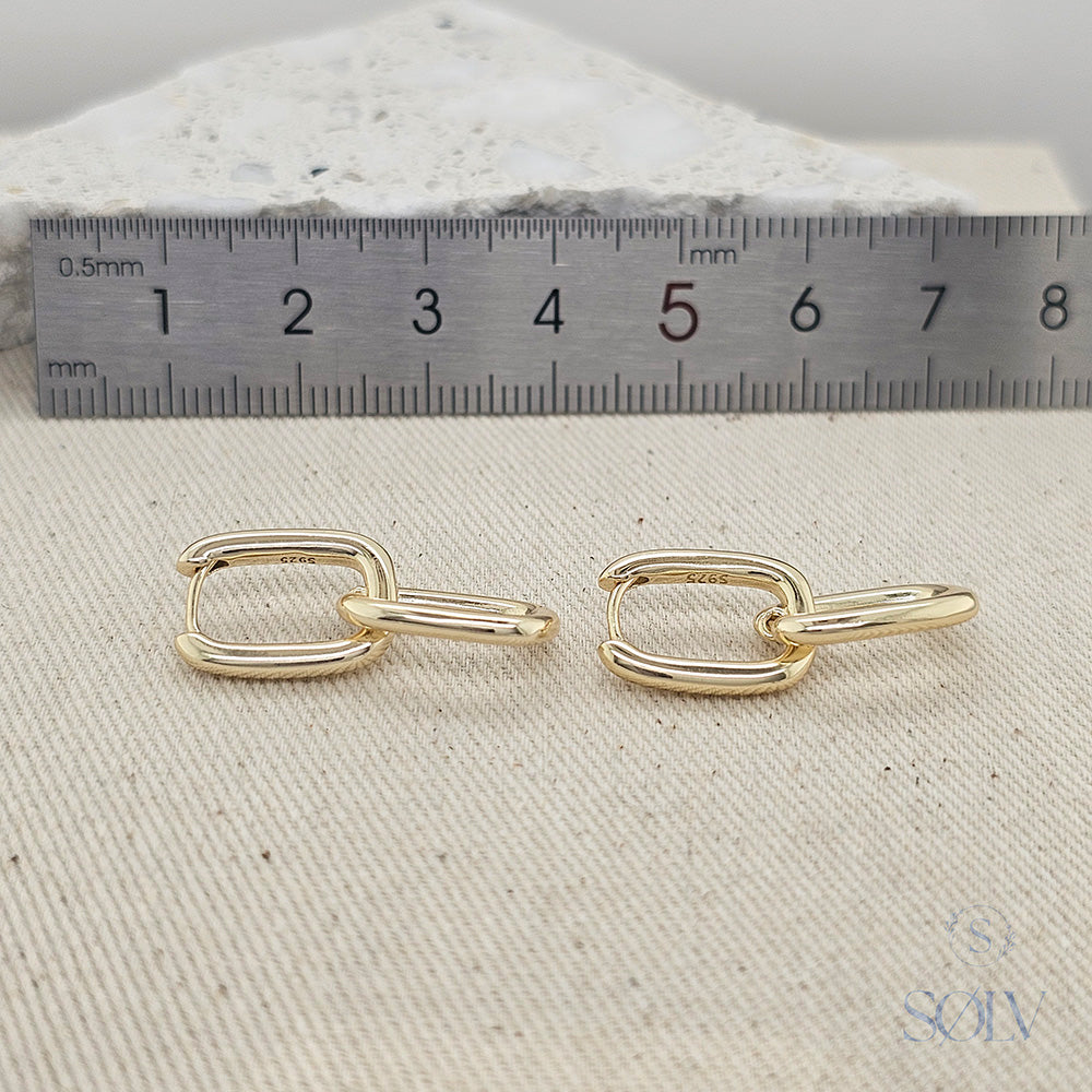 Solv Sterling Silver Gold Plated Double Link Huggie Earrings