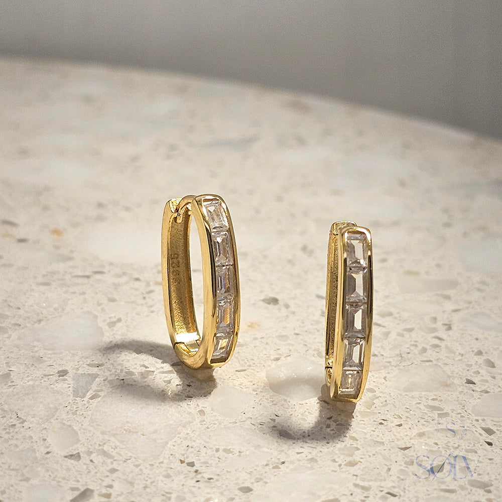 Solv Sterling Silver Gold Plated Oval Huggie Earrings