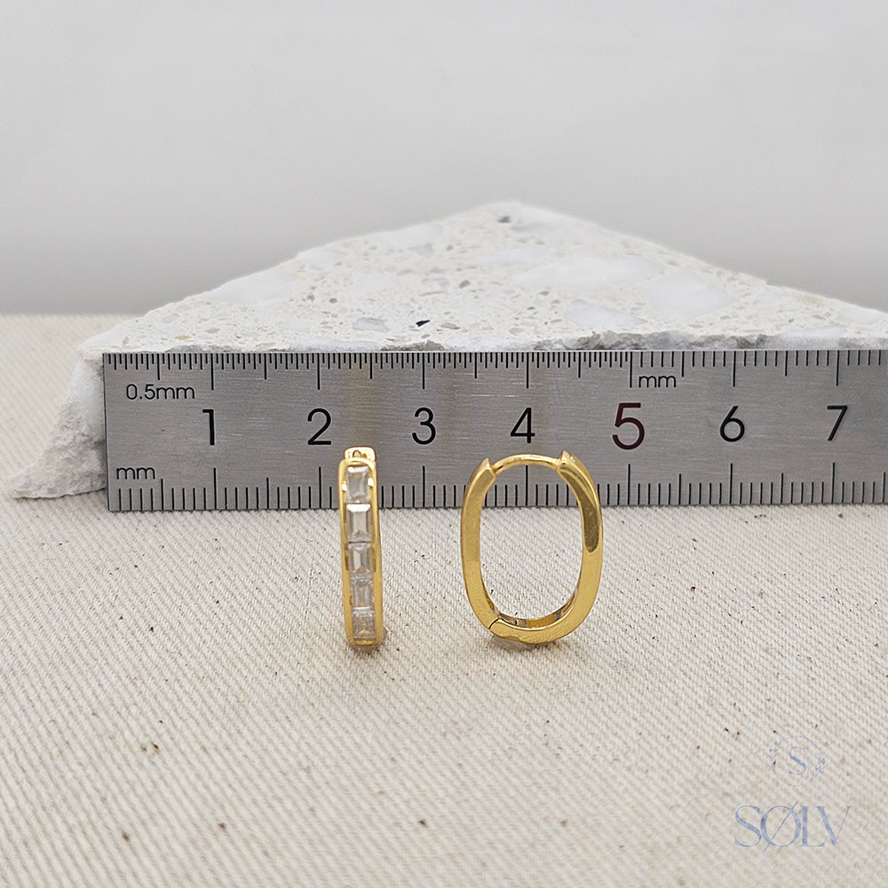 Solv Sterling Silver Gold Plated Oval Huggie Earrings