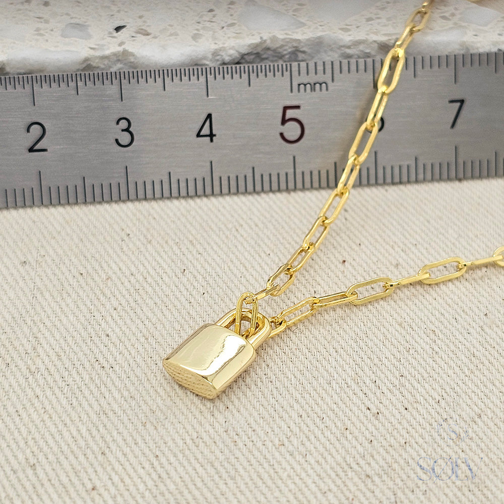 Solv Sterling Silver Gold Plated Padlock Necklet