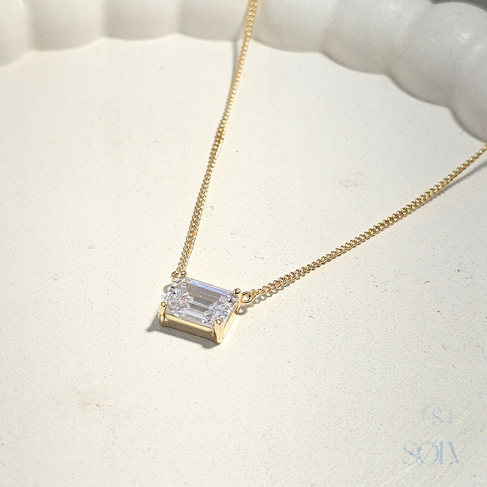 Solv Sterling Silver Gold Plated Baguette Cubic Zirconia Necklet