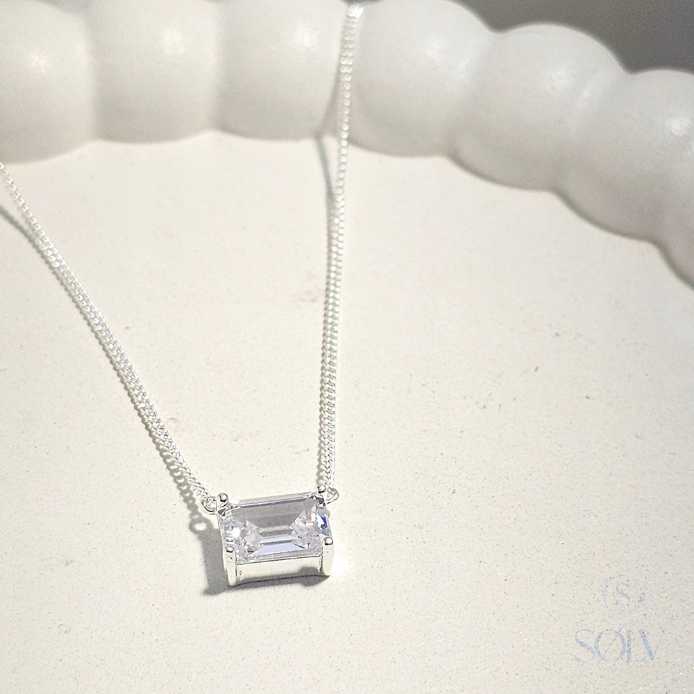 Solv Sterling Silver Baguette Cubic Zirconia Necklet