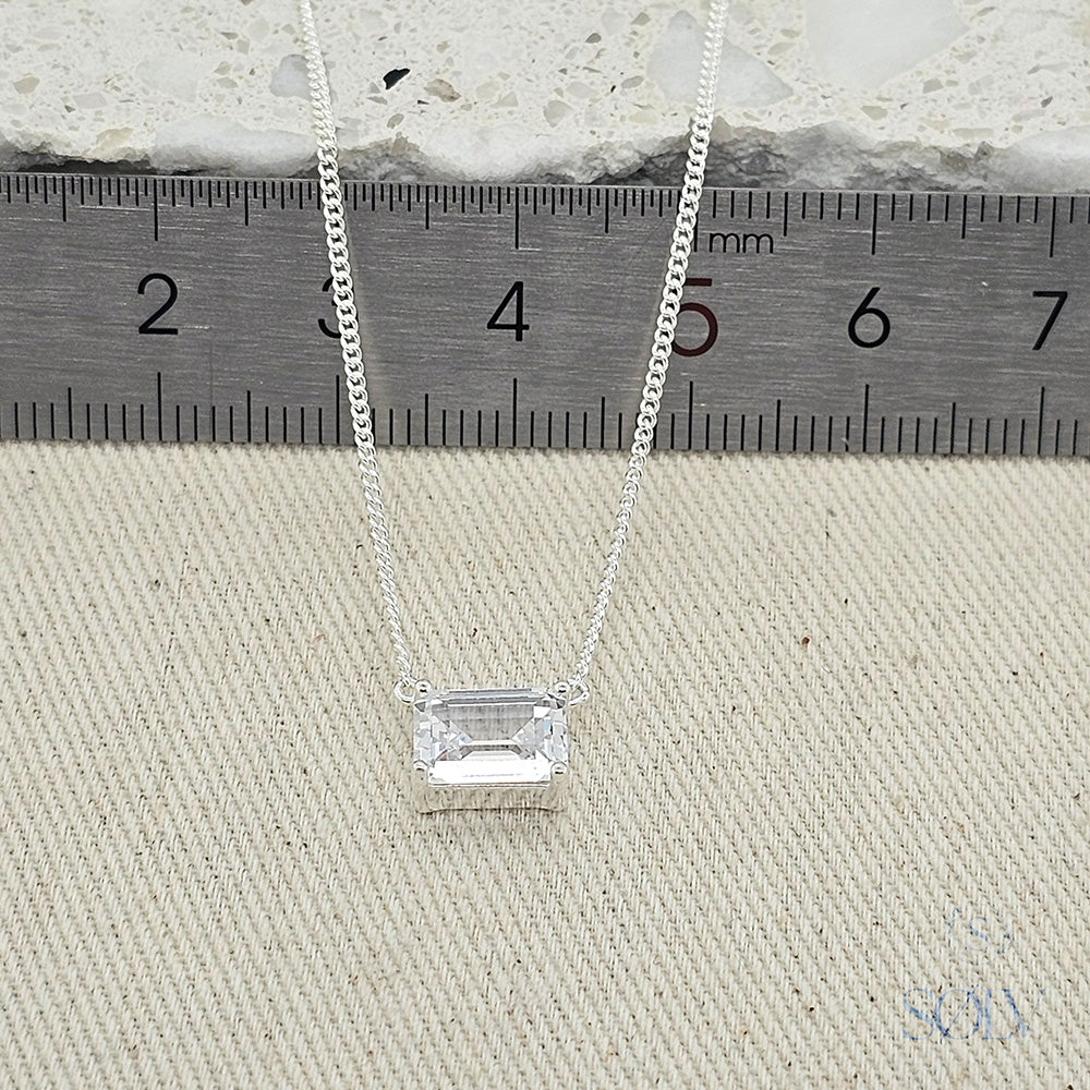 Solv Sterling Silver Baguette Cubic Zirconia Necklet