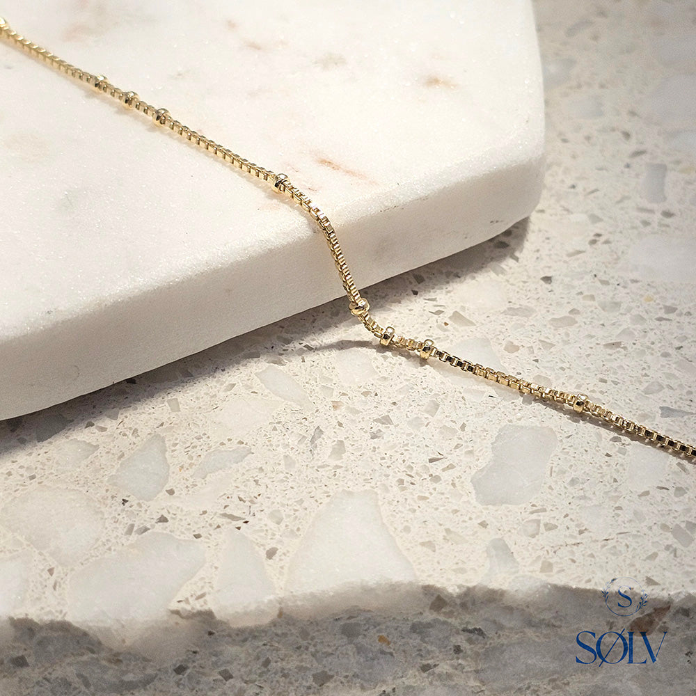 Solv Sterling Silver Gold Plated Box Chain Anklet