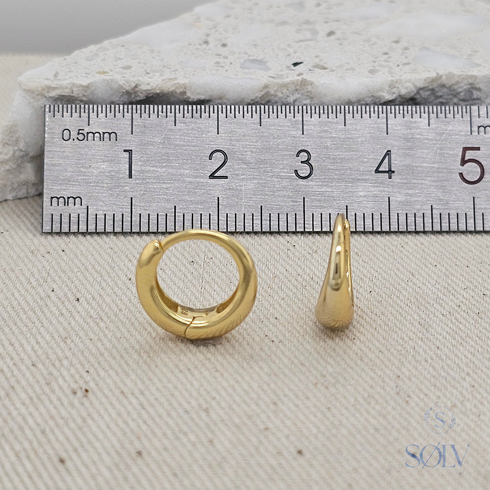 Solv Sterling Silver Gold Plated Concave Hoop Earrings