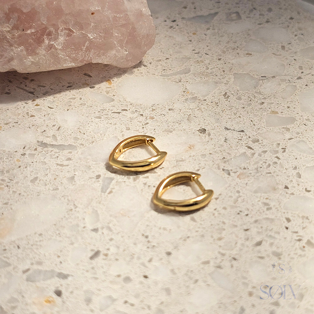 Solv Sterling Silver Gold Plated V Shaped Huggie Earrings