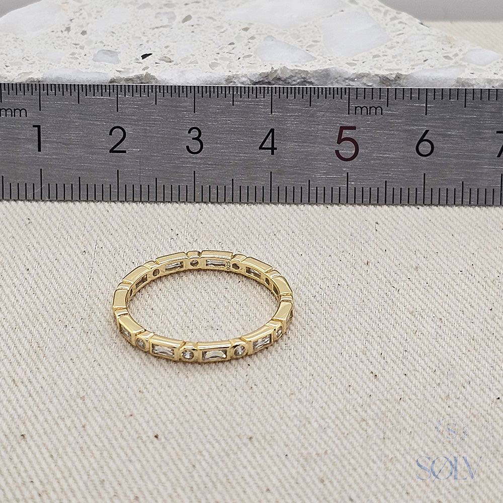 Solv Sterling Silver Gold Plated Cubic Zirconia Ring, Size 9