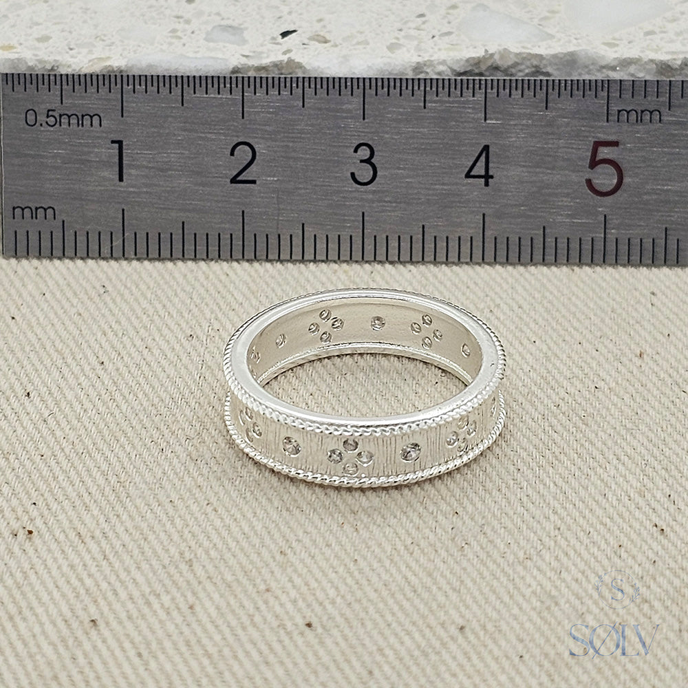 Solv Sterling Silver Byzantine Cubic Zirconia Ring, Size 7