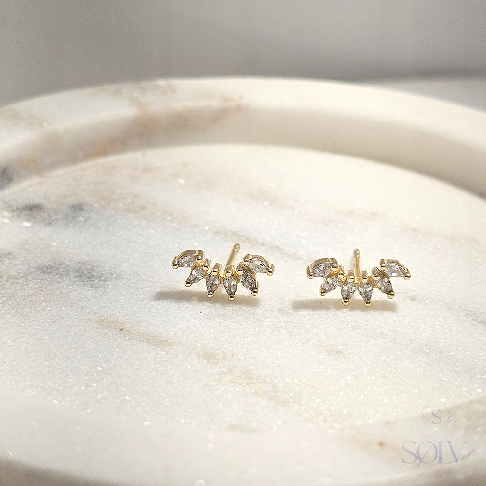Solv Sterling Silver Gold Plated Cubic Zirconia Arch Stud Earrings